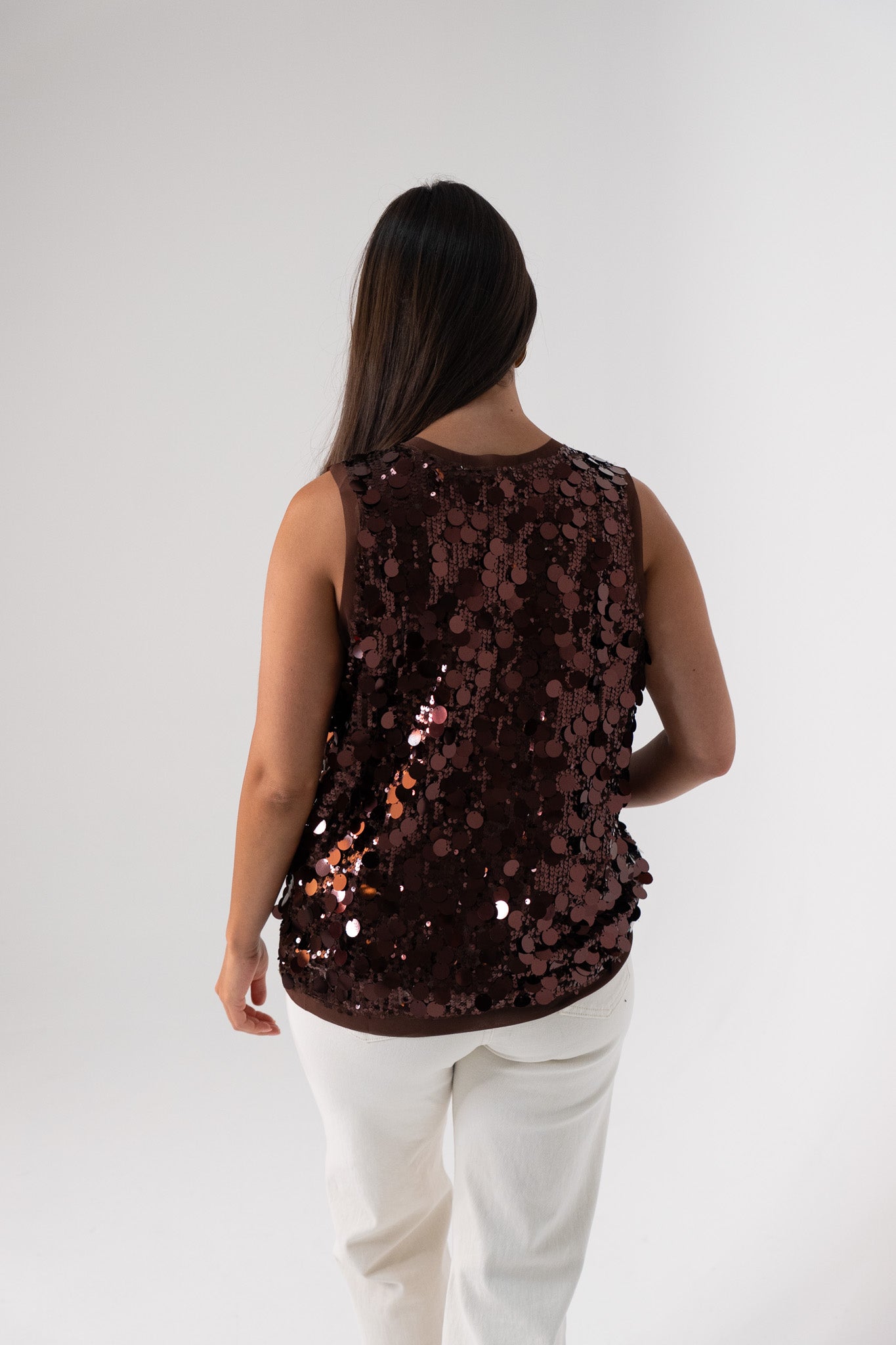Kendra Sequin Vest Top In Coffee
