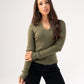 Kendra Split Neck Ribbed Jumper In Khaki