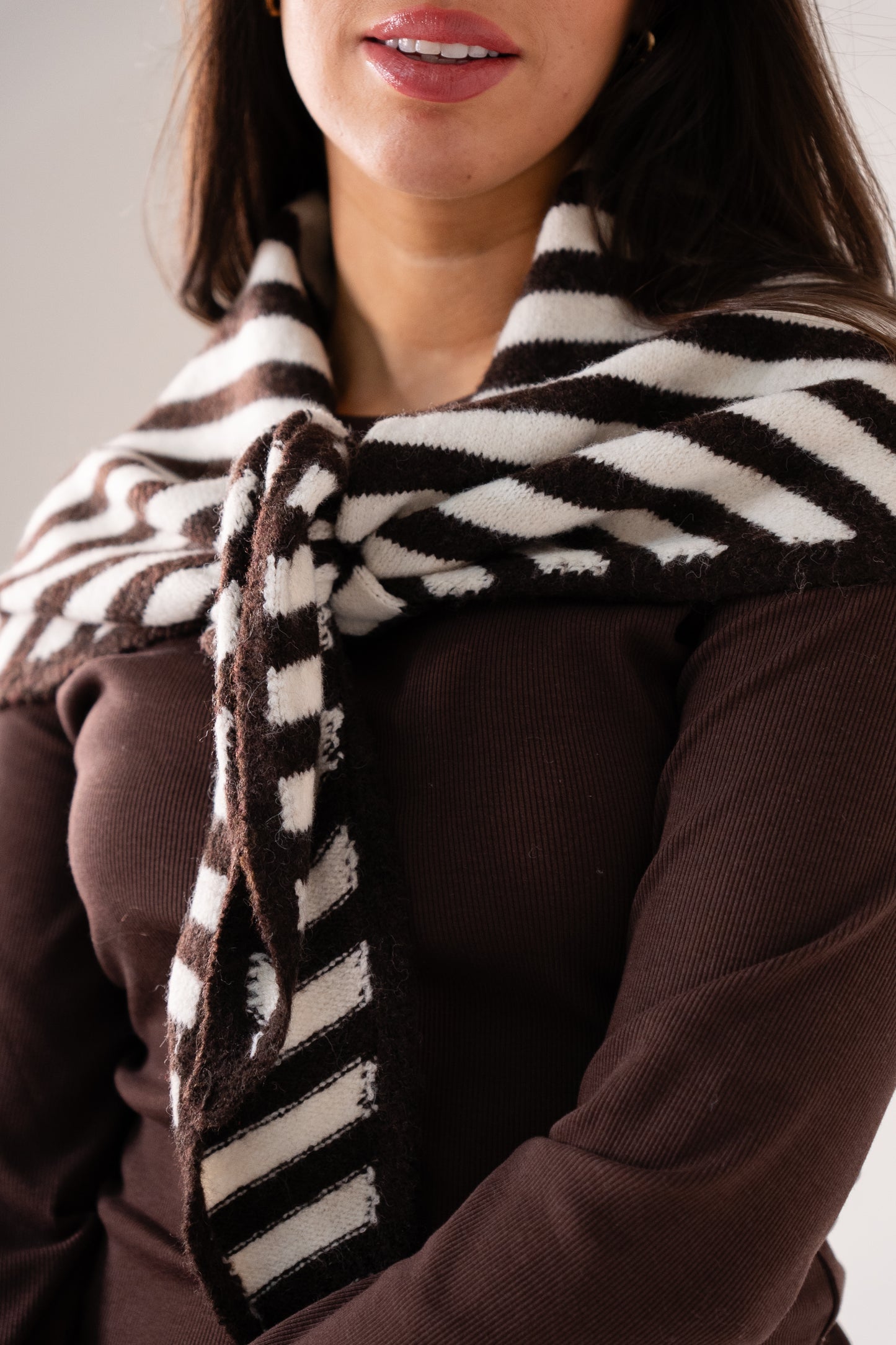 Kendra Stripe Neck Scarf In Coffee Mix