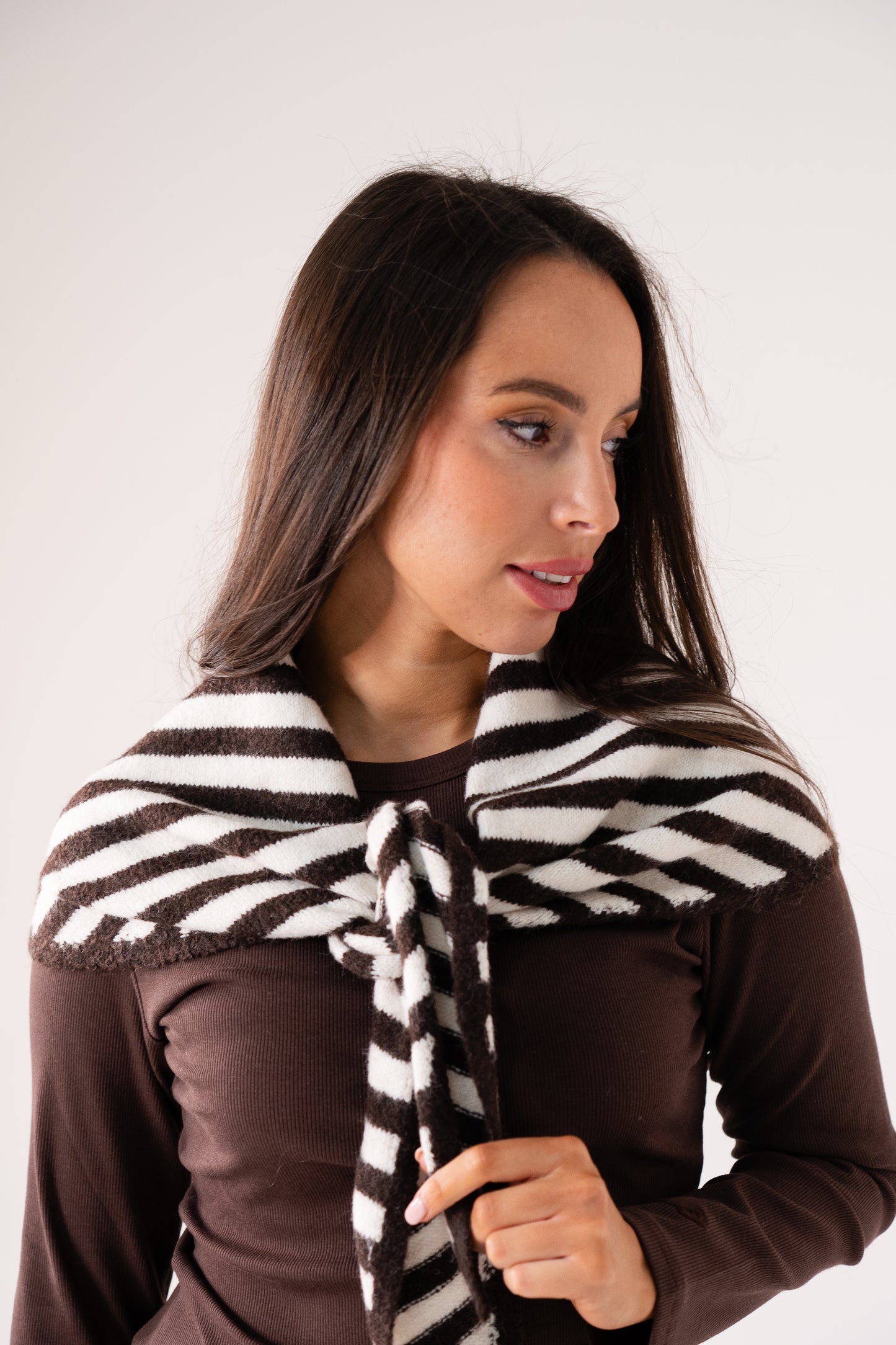 Kendra Stripe Neck Scarf In Coffee Mix