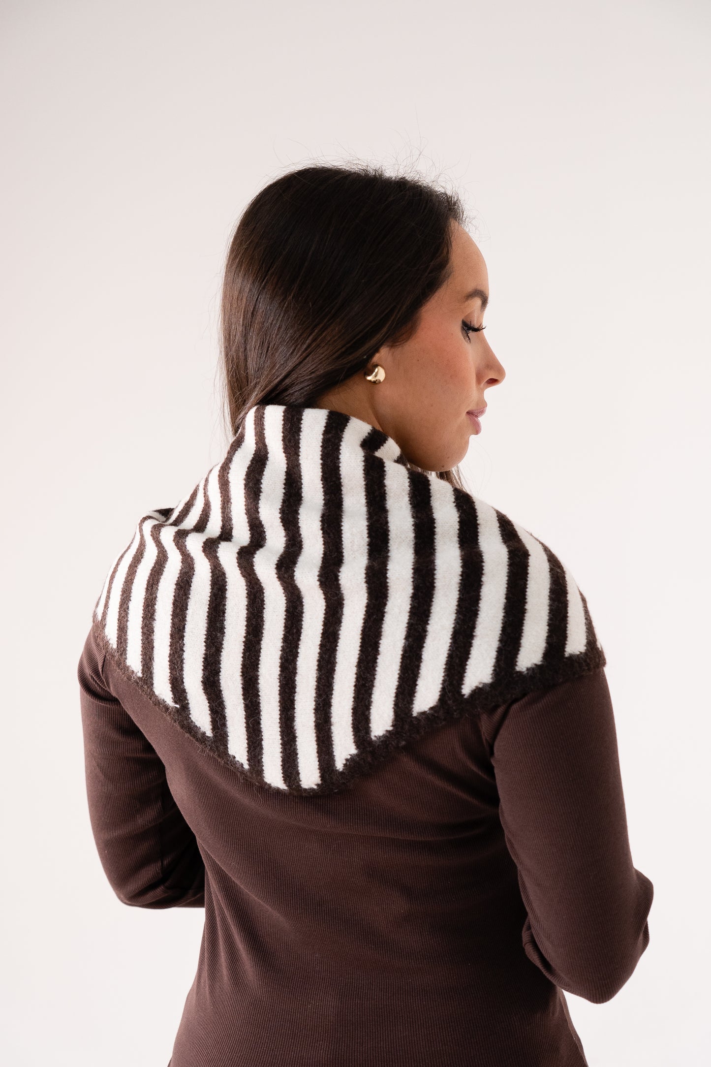 Kendra Stripe Neck Scarf In Coffee Mix