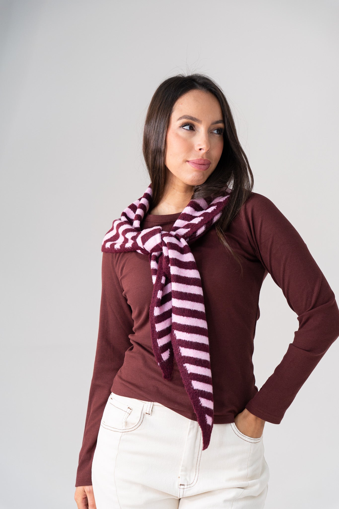 Kendra Stripe Neck Scarf In Pink Mix