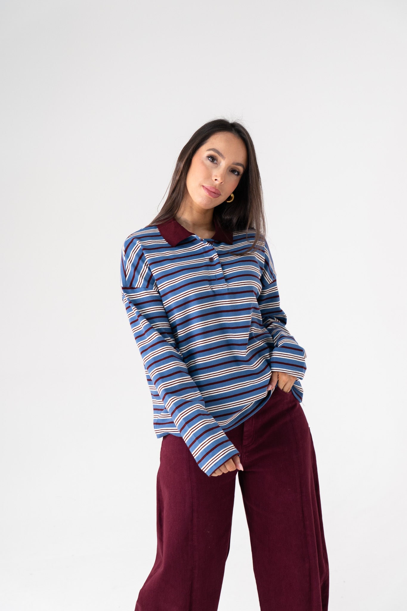 Kendra Stripe Rugby Top In Blue Mix