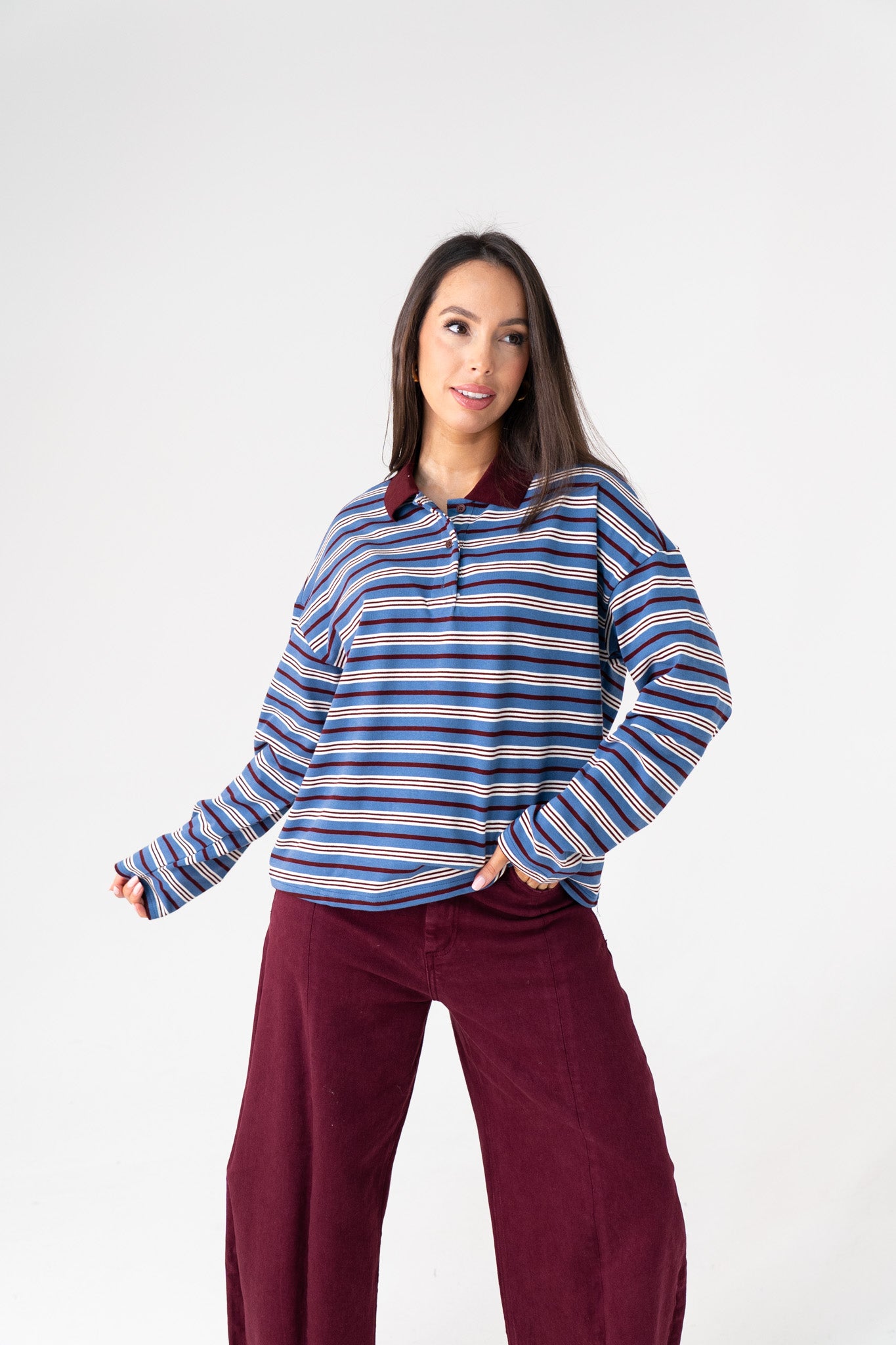 Kendra Stripe Rugby Top In Blue Mix