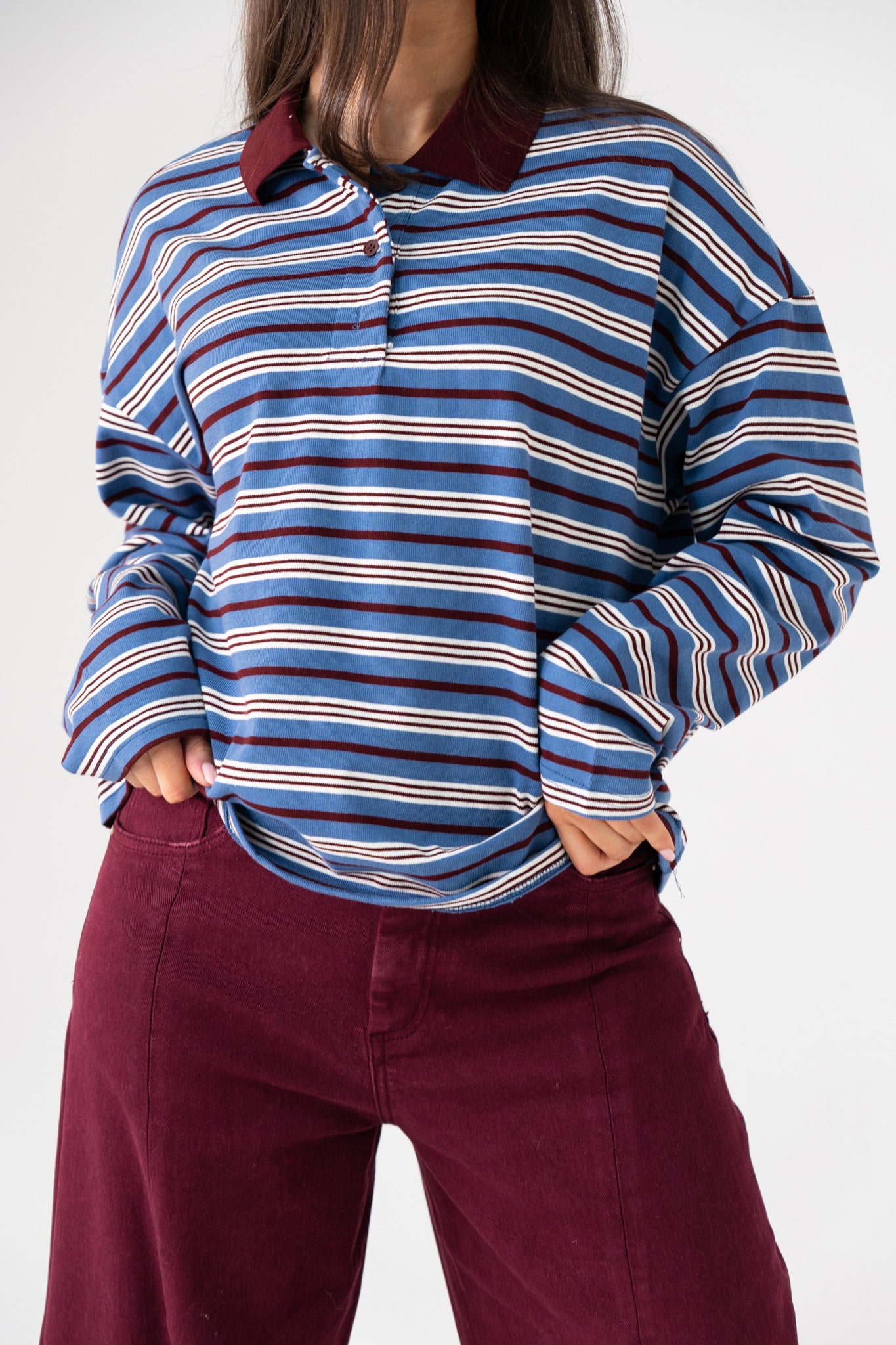 Kendra Stripe Rugby Top In Blue Mix