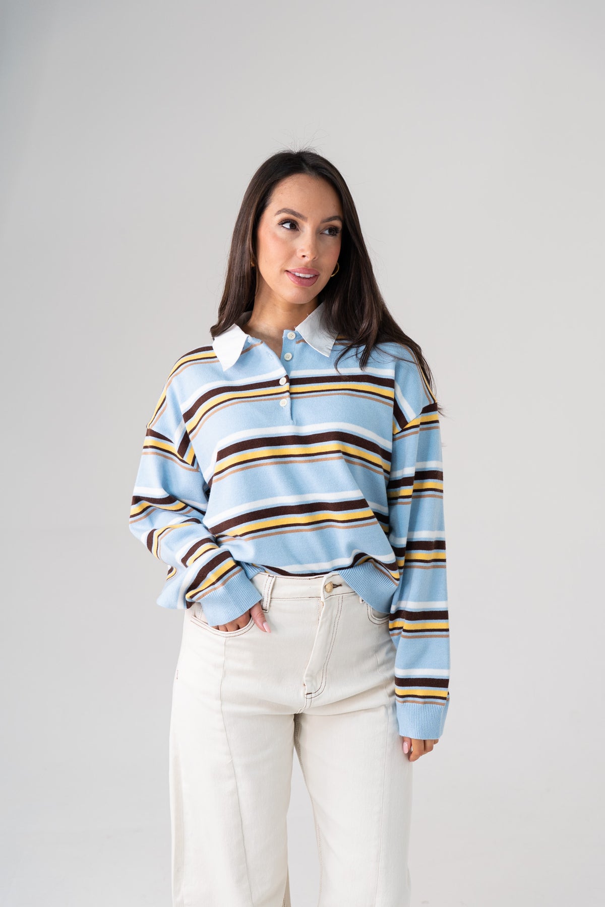 Kendra Rugby Top In Sky Blue Mix