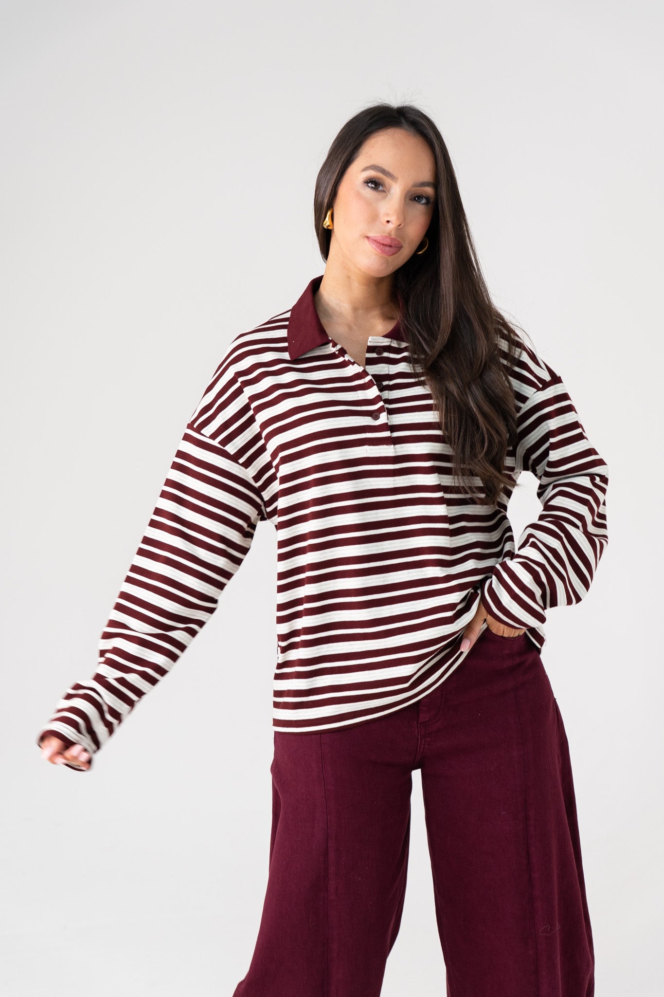 Kendra Stripe Rugby Top In Bordeaux Mix