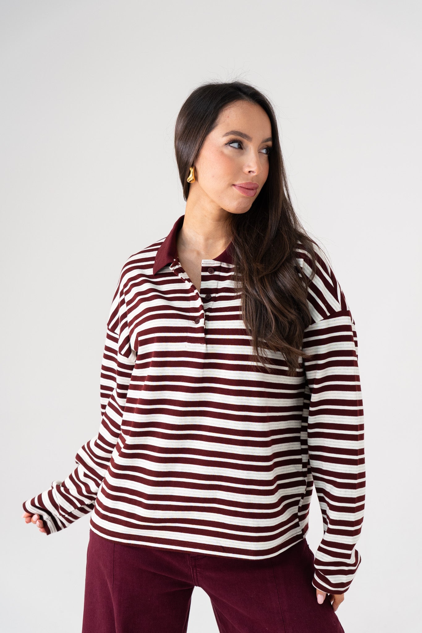 Kendra Stripe Rugby Top In Bordeaux Mix