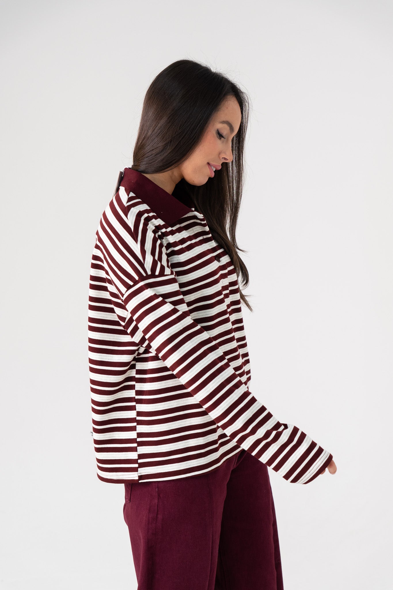 Kendra Stripe Rugby Top In Bordeaux Mix