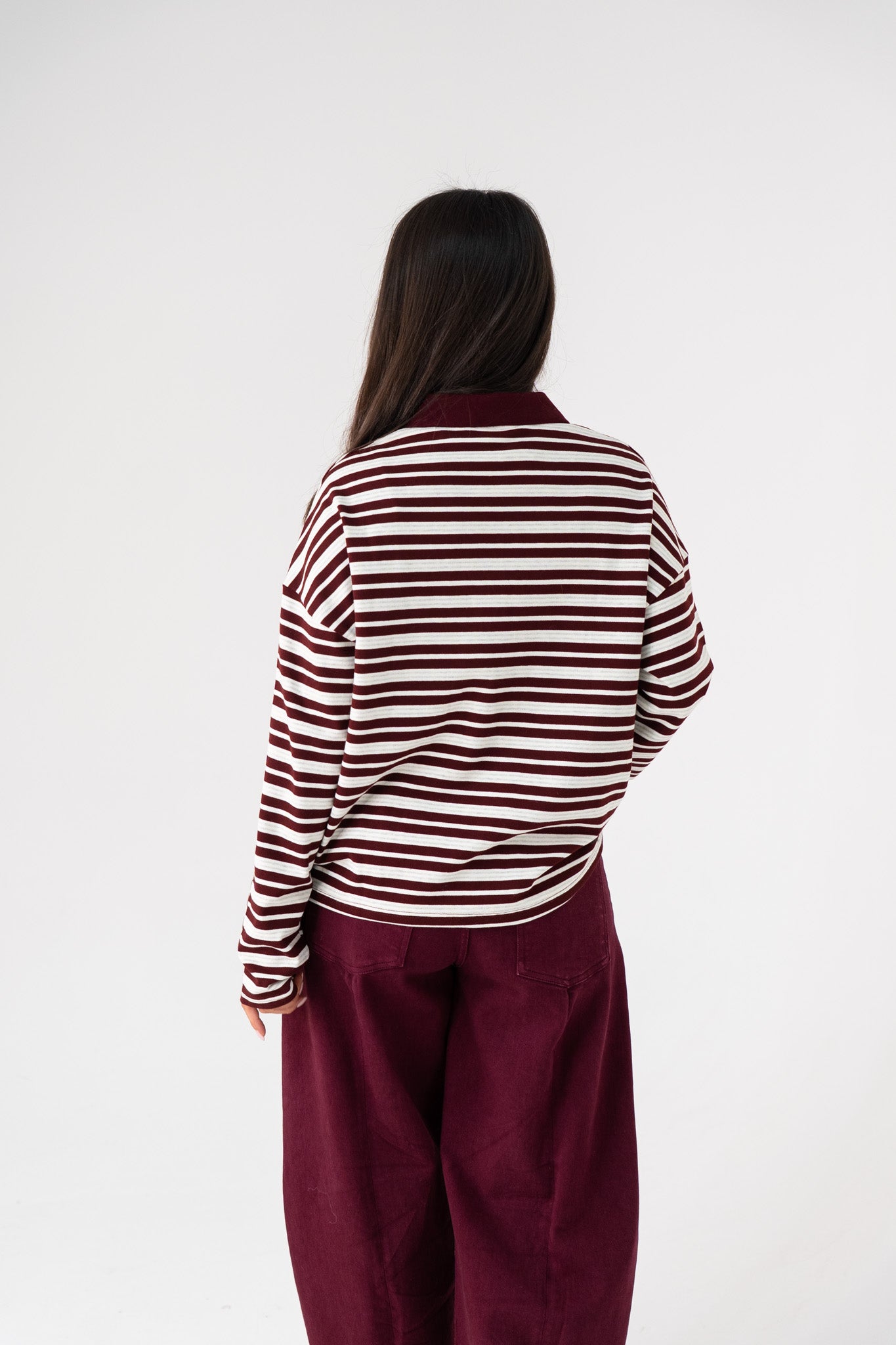 Kendra Stripe Rugby Top In Bordeaux Mix