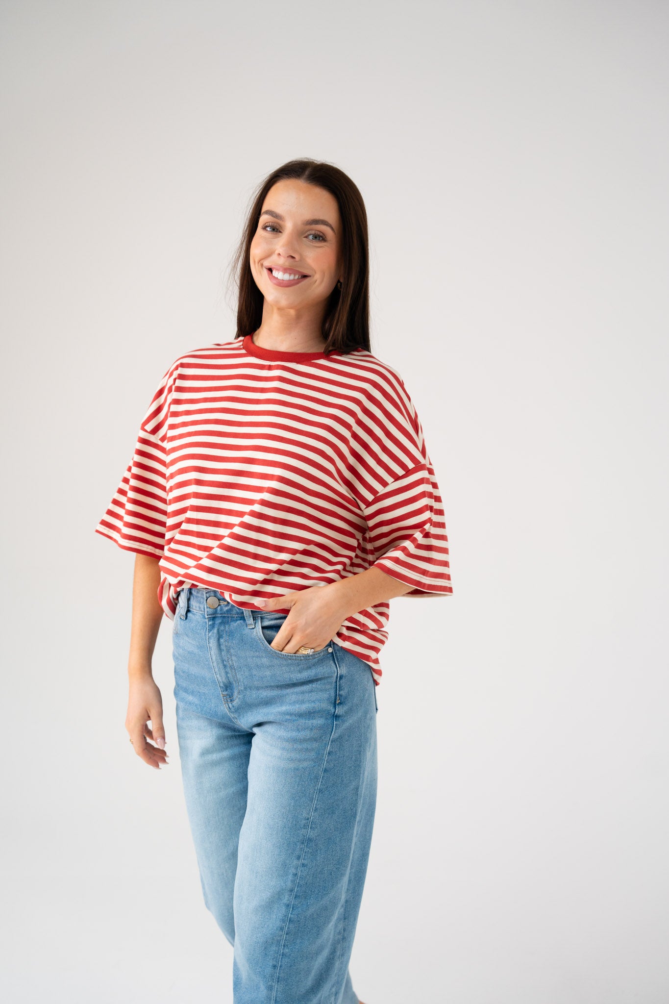 Kendra Stripe T-Shirt In Red & Cream