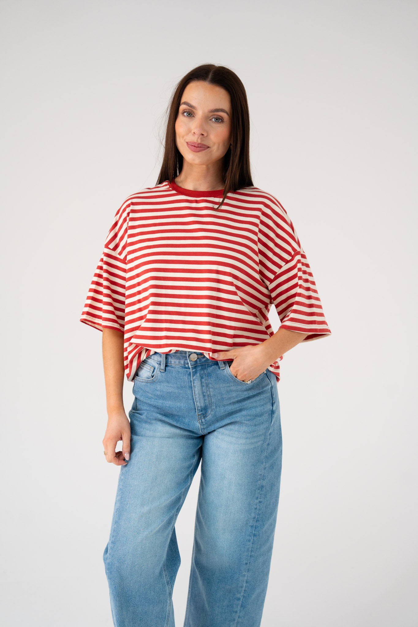 Kendra Stripe T-Shirt In Red & Cream