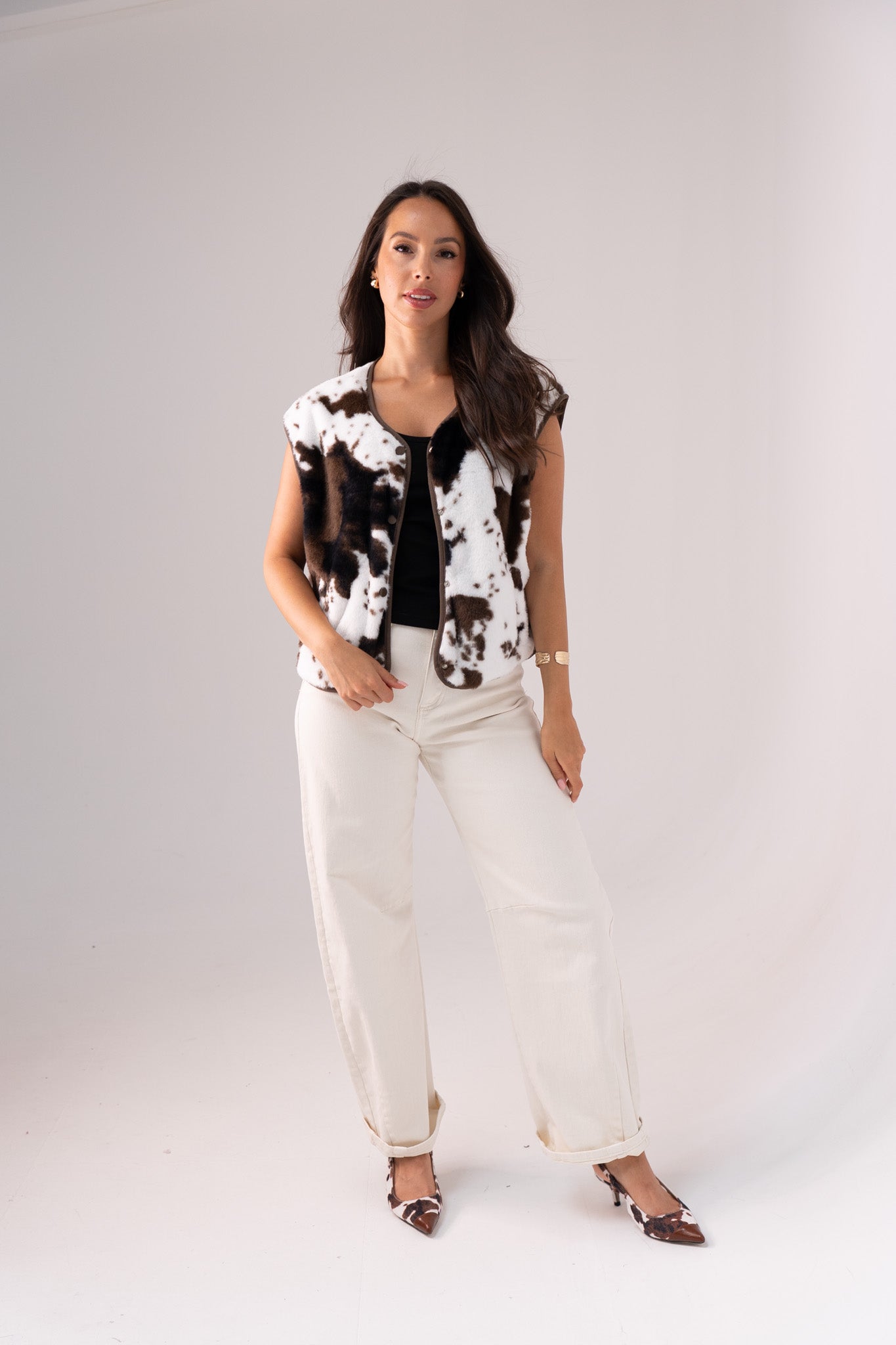Kendra Textured Waistcoat In Cow Print