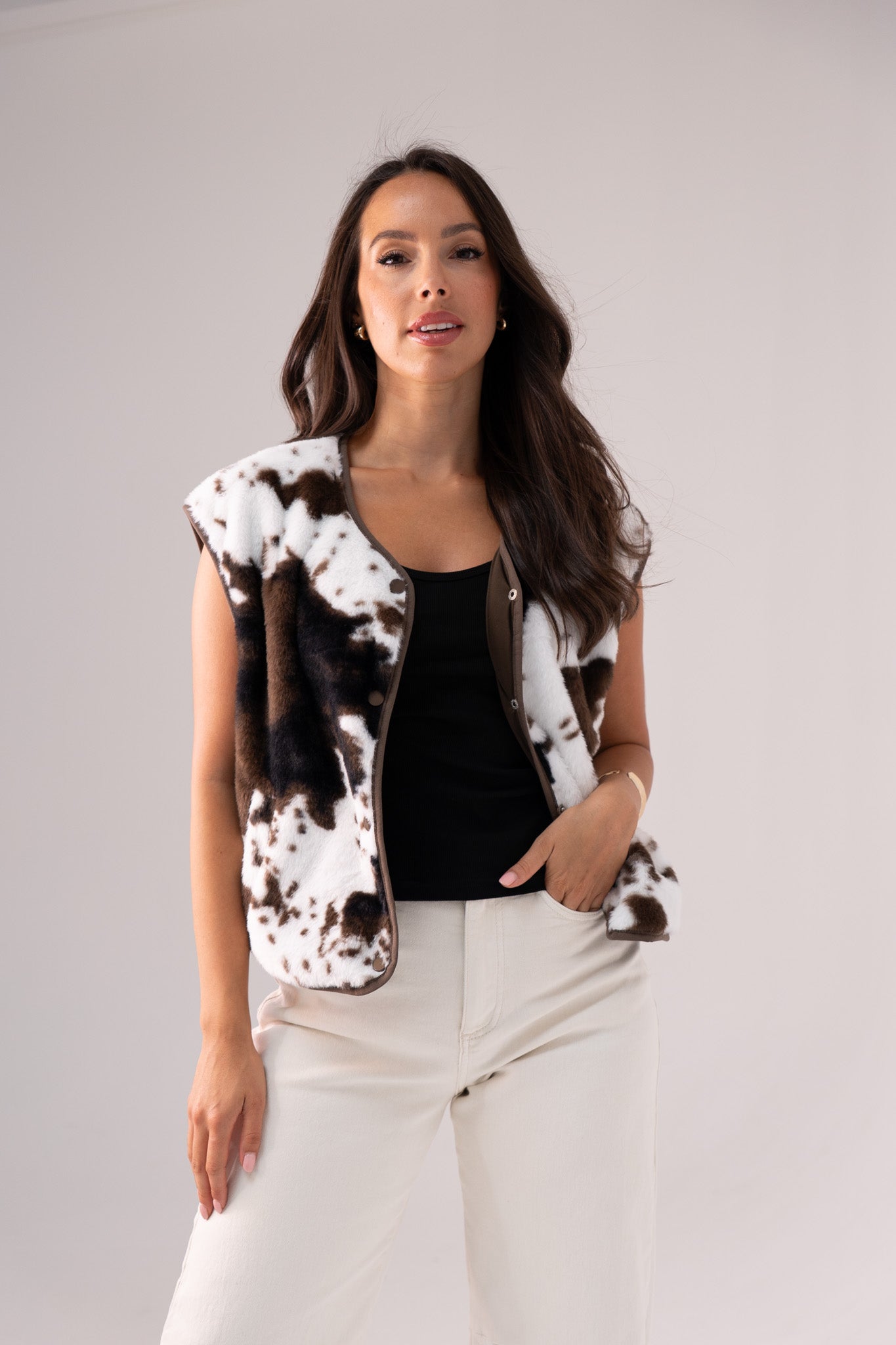 Kendra Textured Waistcoat In Cow Print