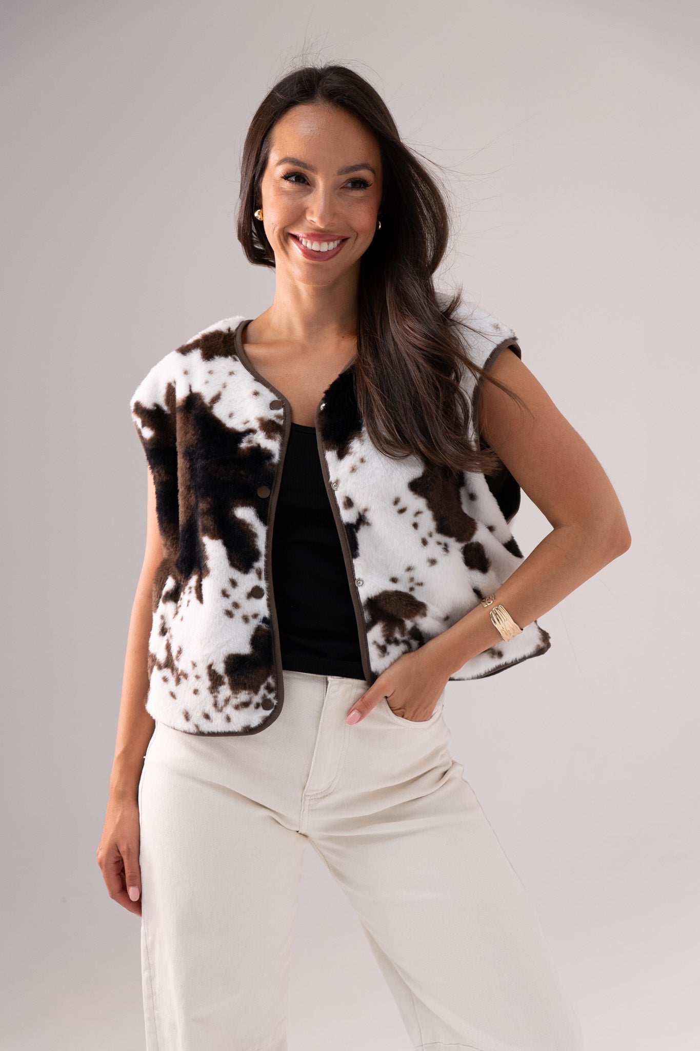 Kendra Textured Waistcoat In Cow Print