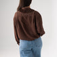 Kendra Tie Neck Ruffle Blouse In Coffee