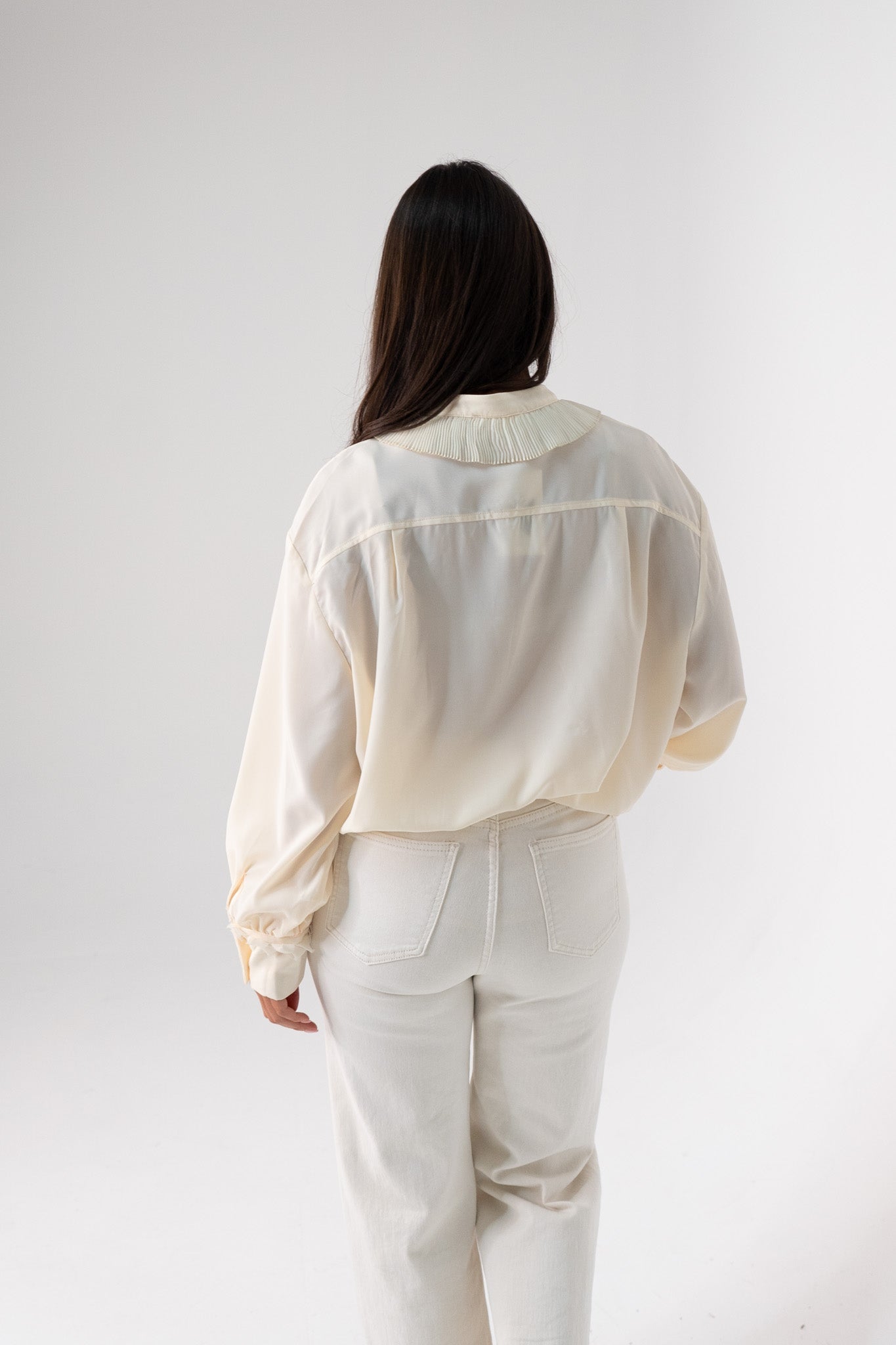 Kendra Tie Neck Ruffle Blouse In Cream