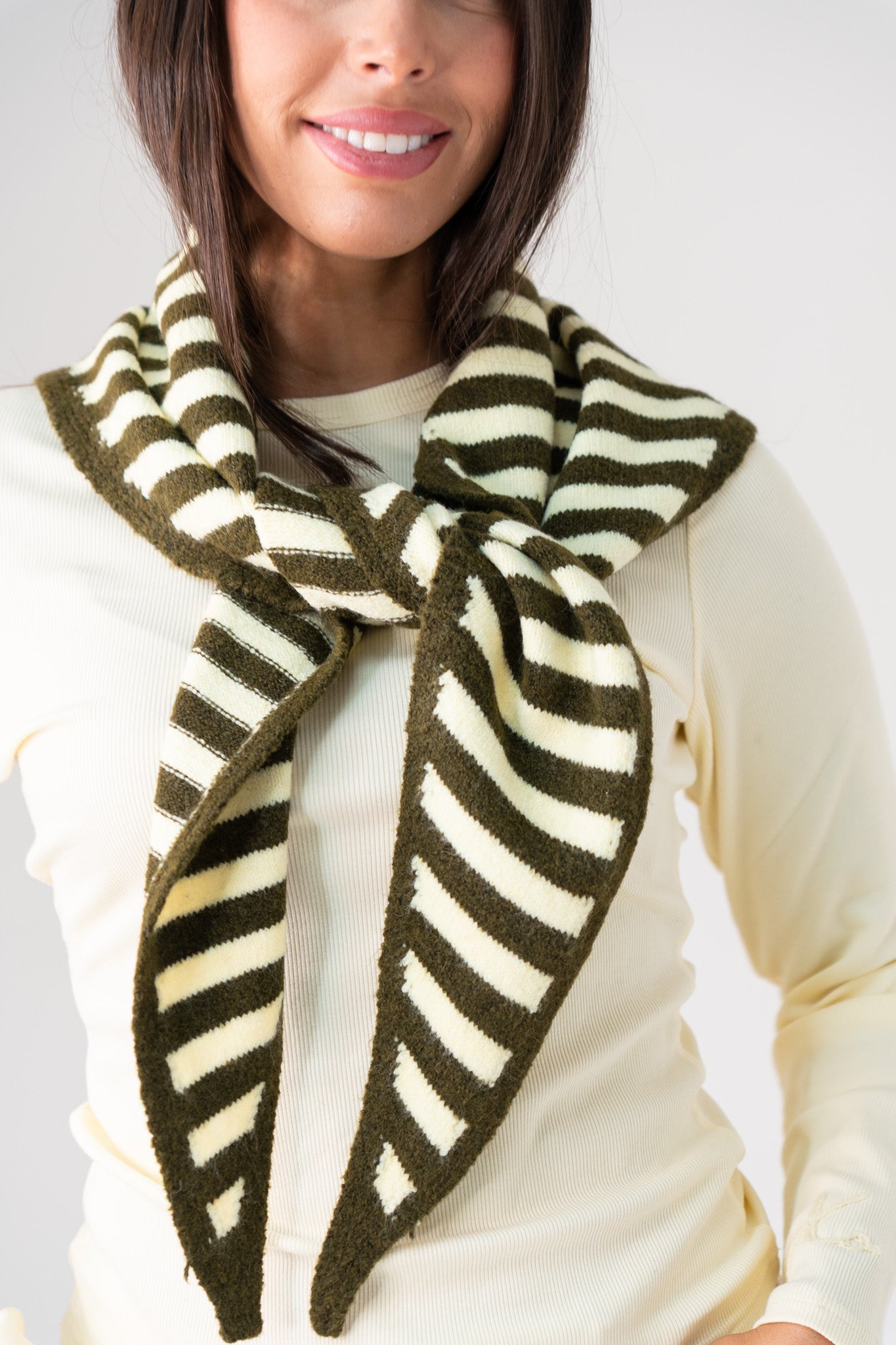 Kendra Stripe Neck Scarf In Khaki Mix