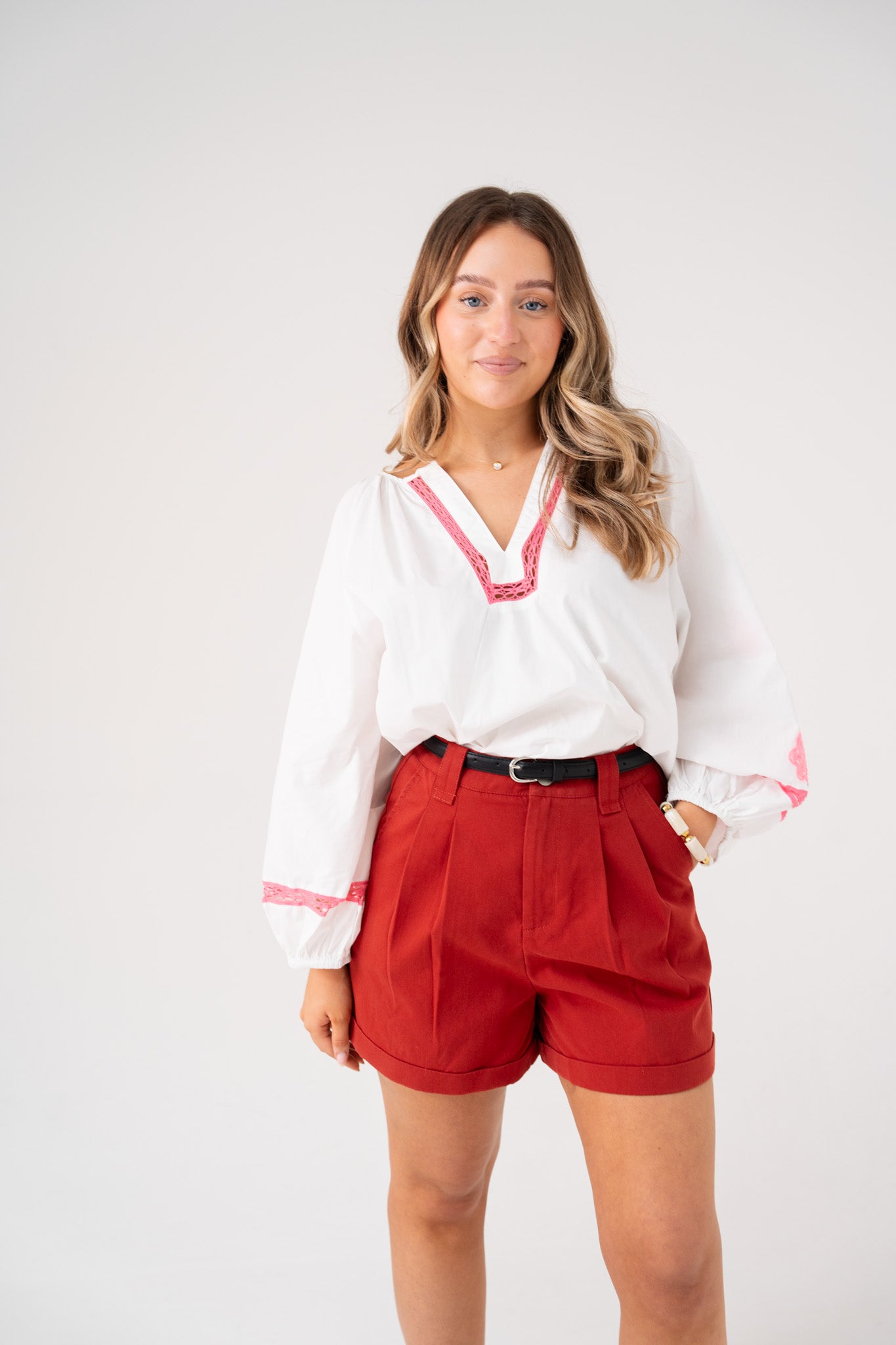 Kiera Belted Shorts In Red