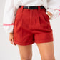 Kiera Belted Shorts In Red