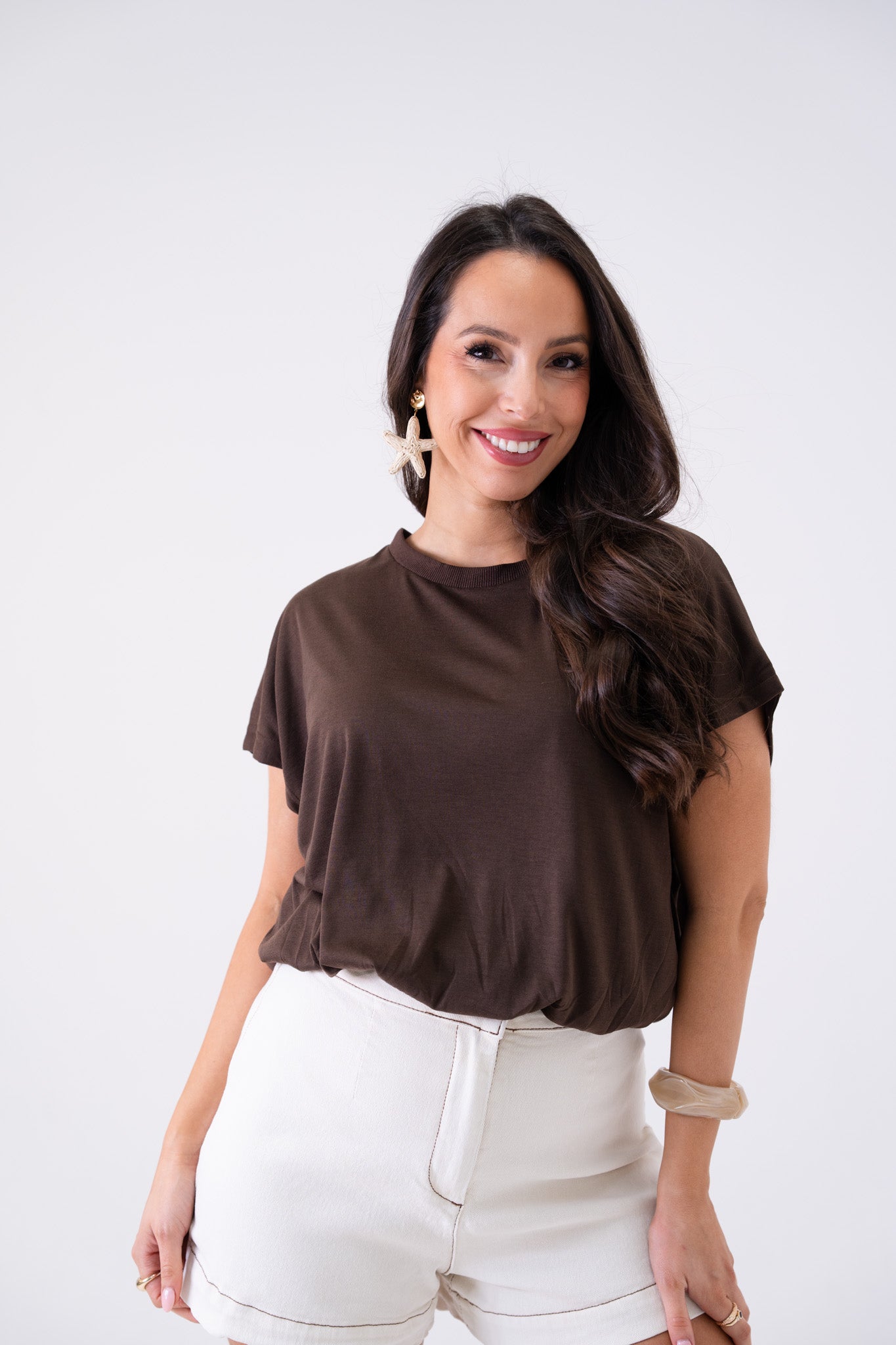Kiera Bubble Hem T-Shirt In Chocolate