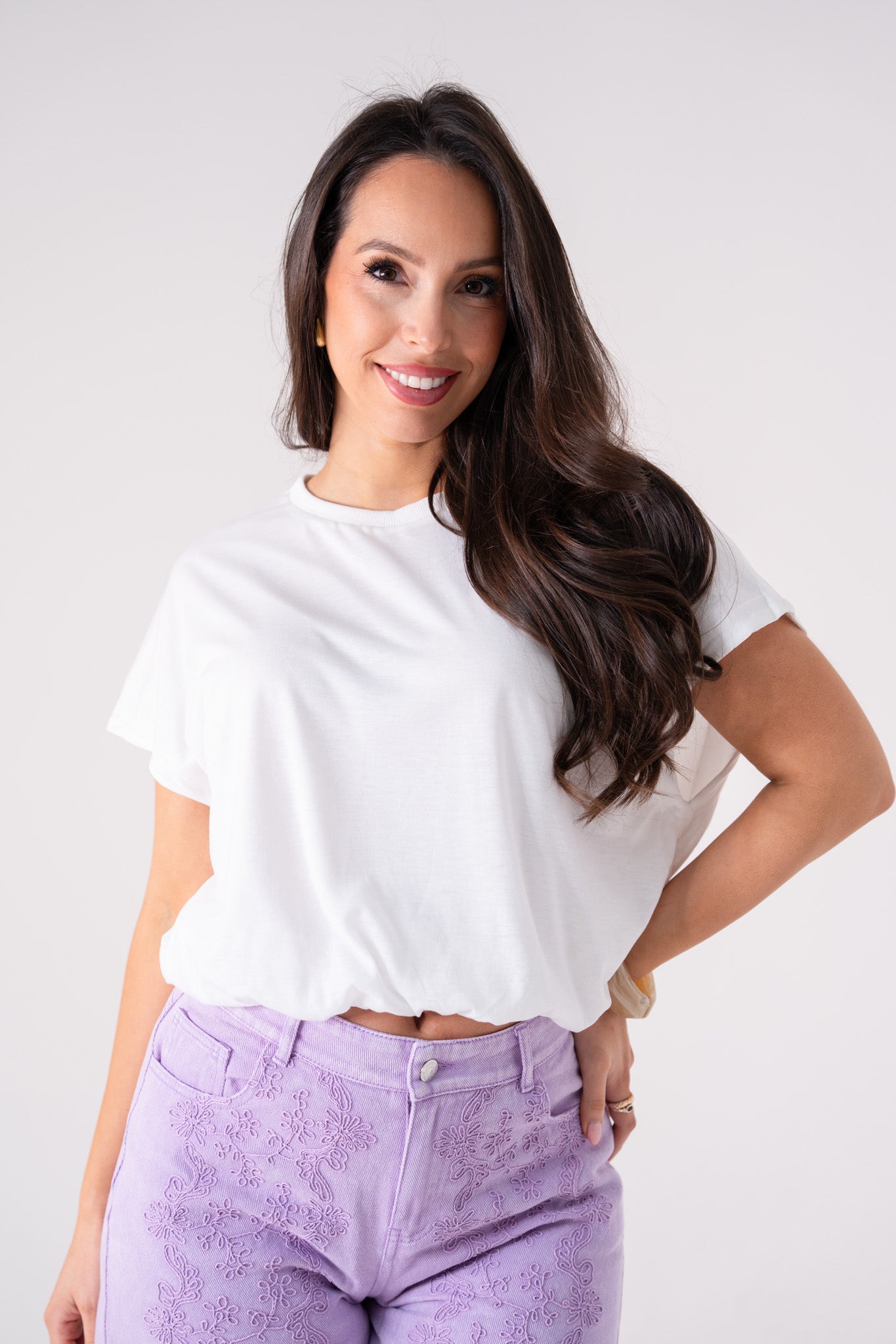 Kiera Bubble Hem T-Shirt In White