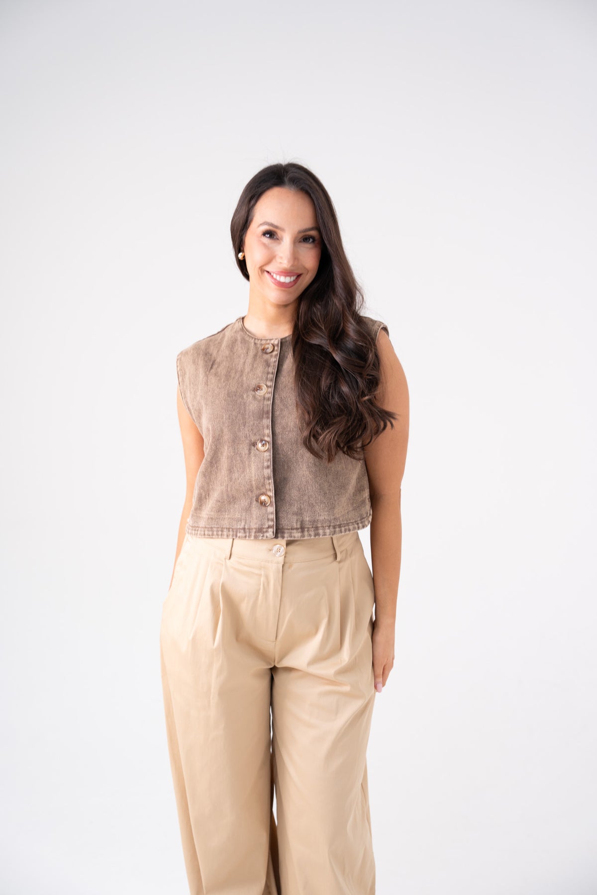 Kiera Denim Waistcoat In Chocolate