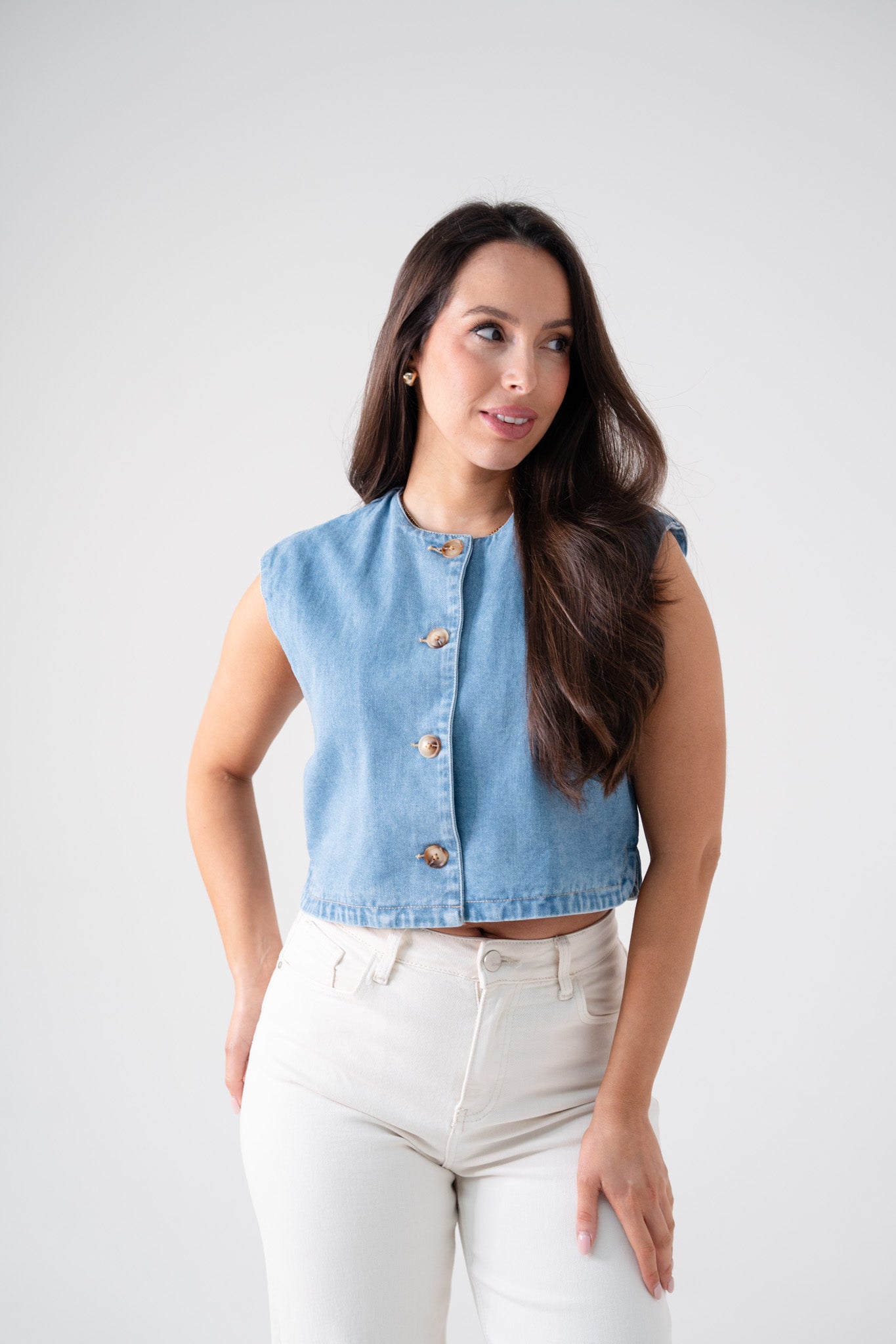 Kiera Denim Waistcoat In Light Wash