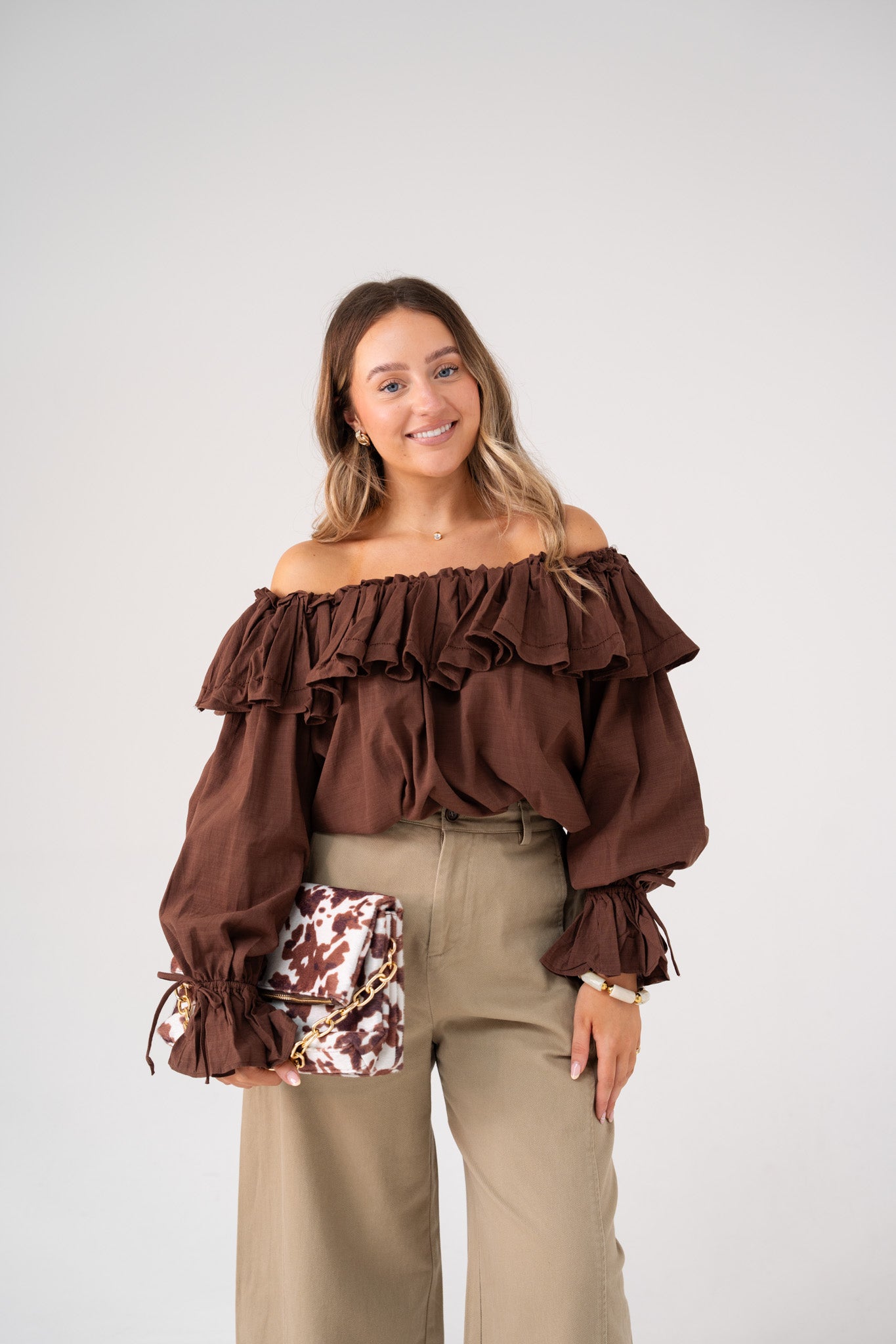 Kiera Frill Bardot Top In Chocolate