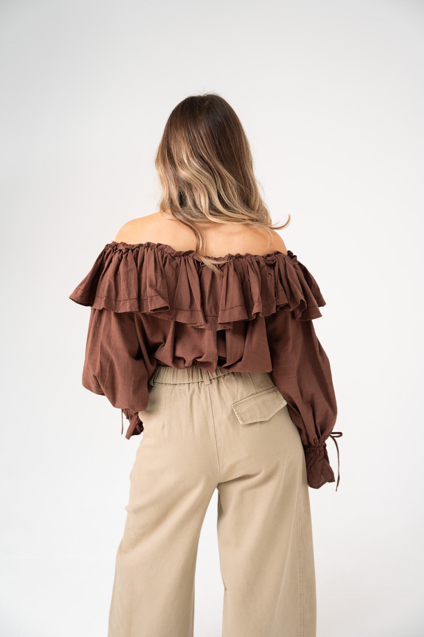 Kiera Frill Bardot Top In Chocolate
