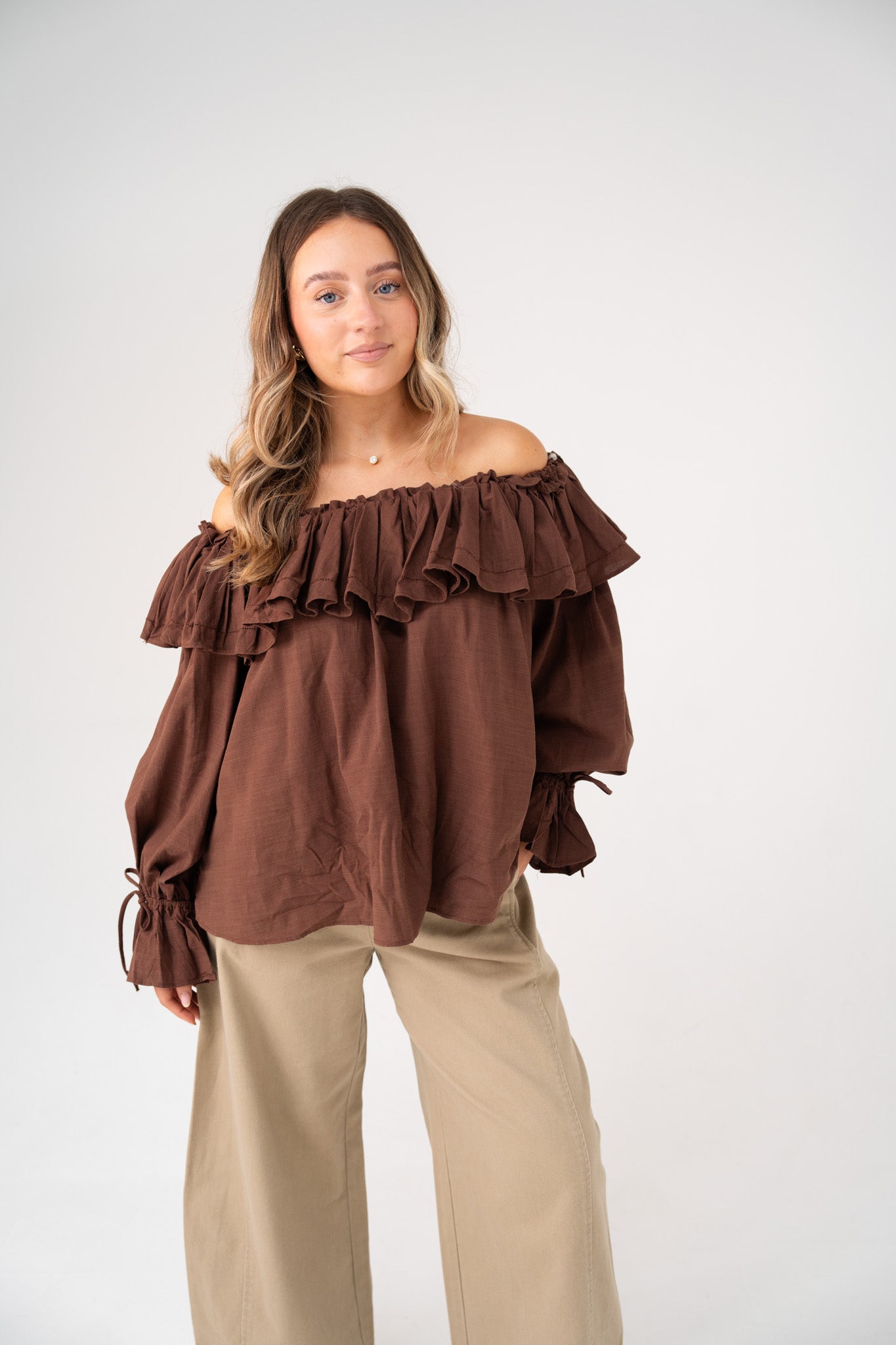 Kiera Frill Bardot Top In Chocolate
