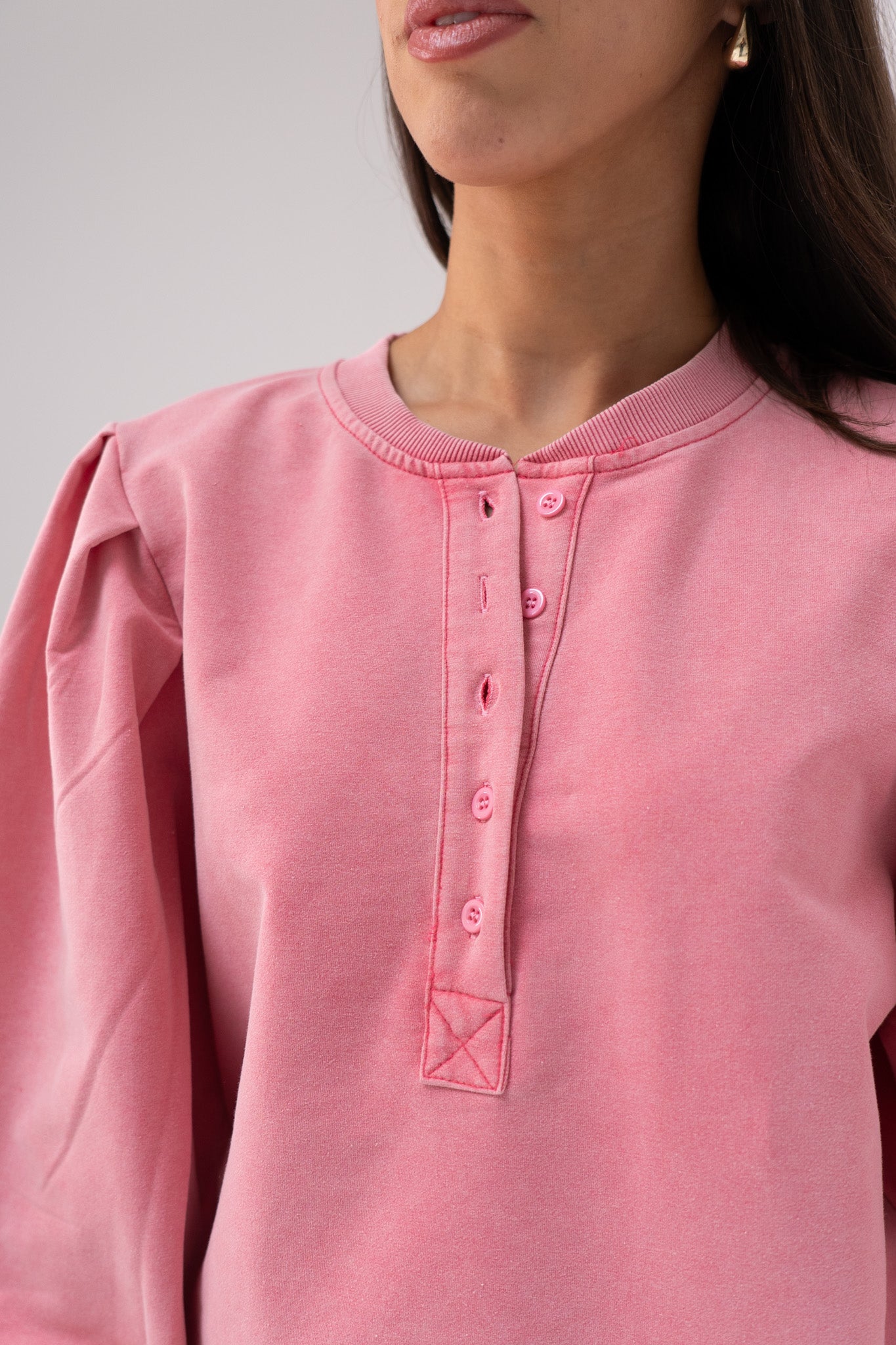 Kiera Half Button Sweatshirt In Pink