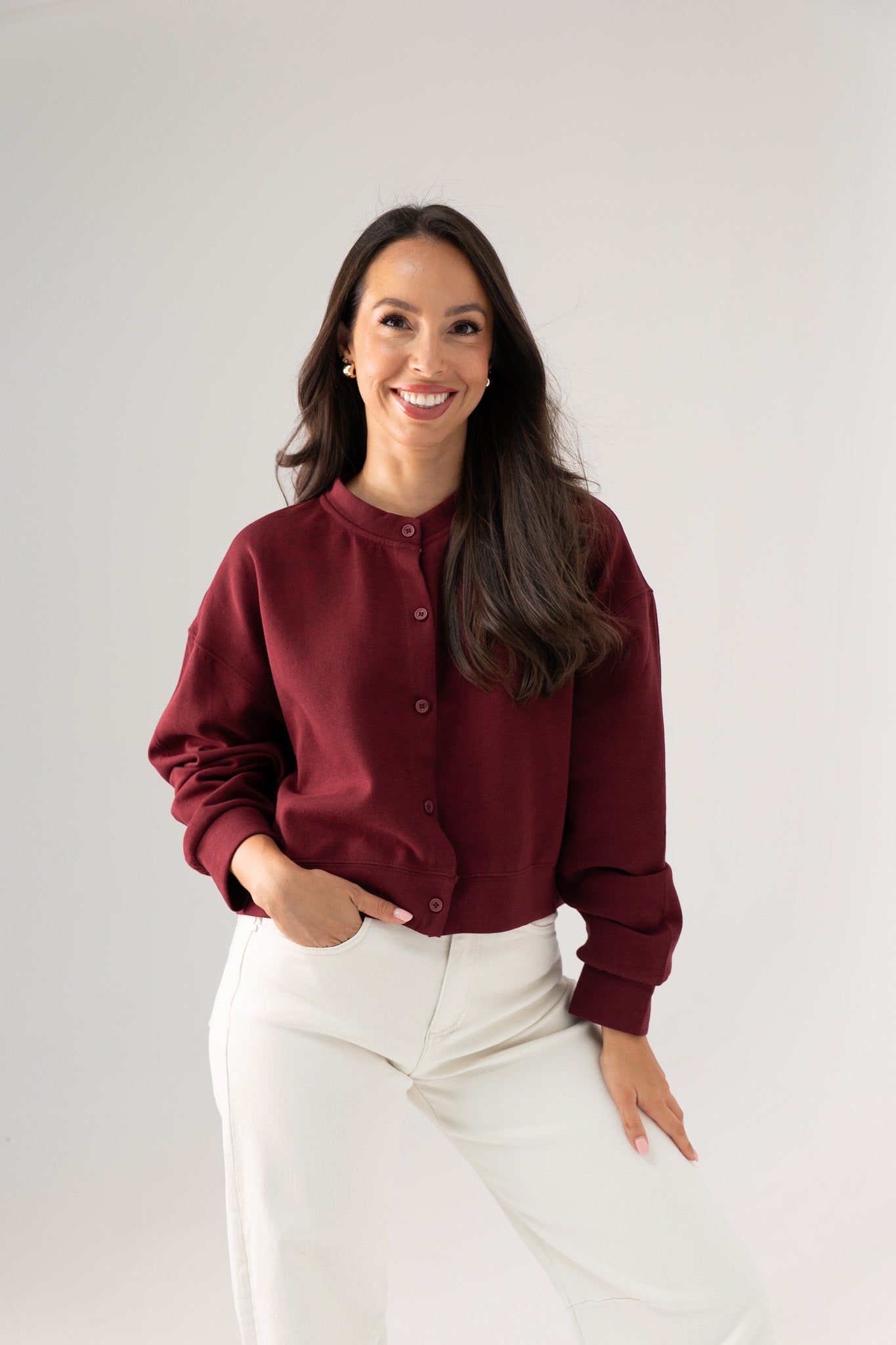 Kiera Jersey Cardigan In Bordeaux