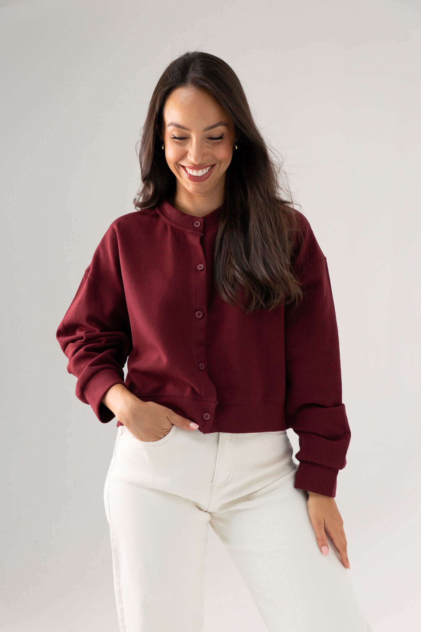 Kiera Jersey Cardigan In Bordeaux