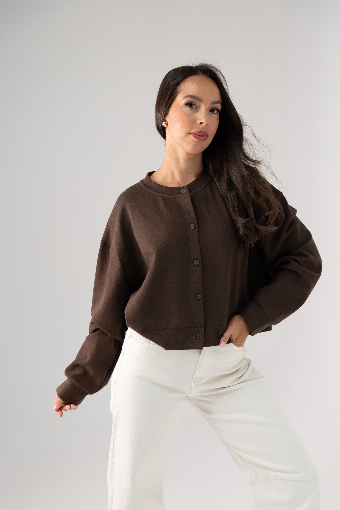 Kiera Jersey Cardigan In Chocolate