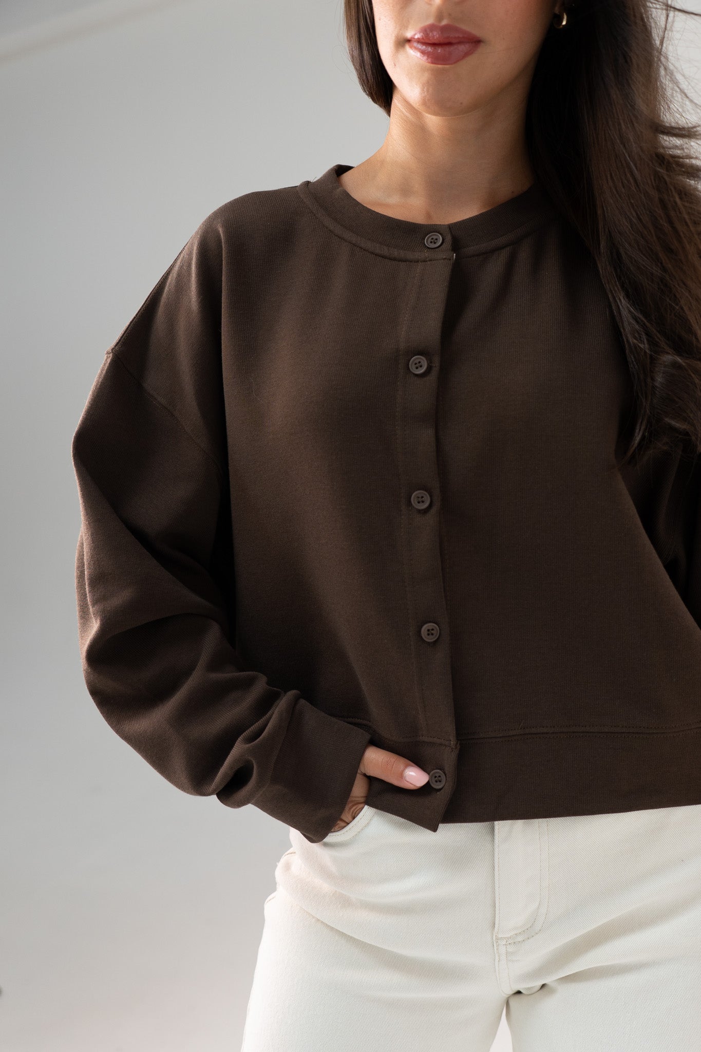 Kiera Jersey Cardigan In Chocolate