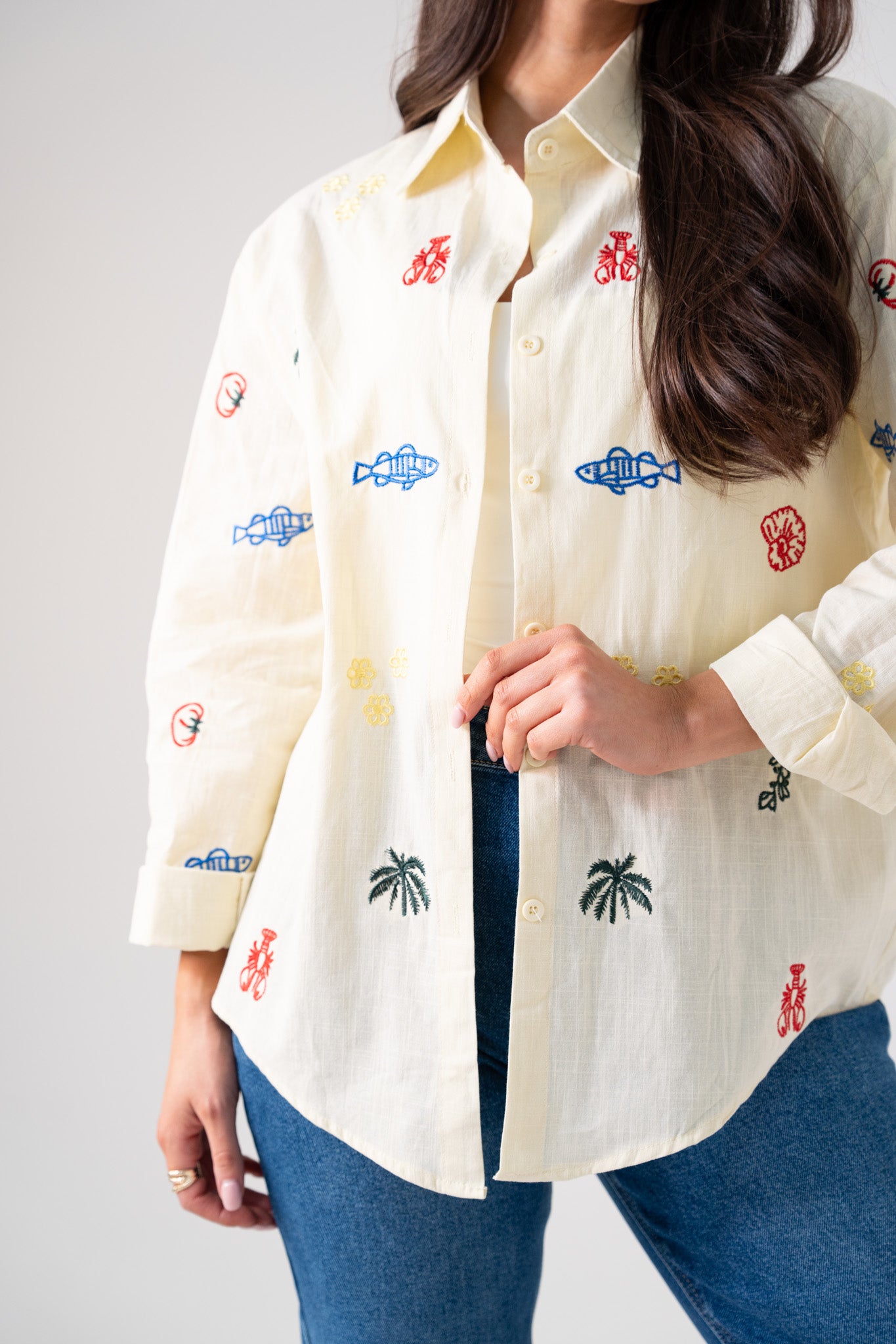 Kiera Multi Embroidered Shirt In Lemon