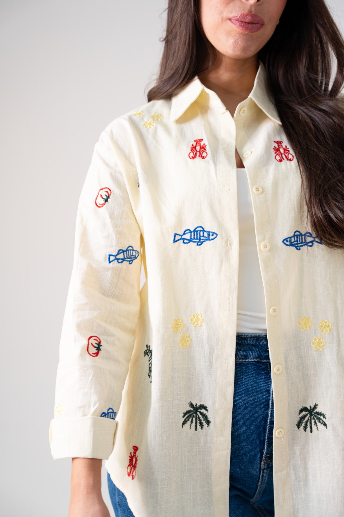 Kiera Multi Embroidered Shirt In Lemon