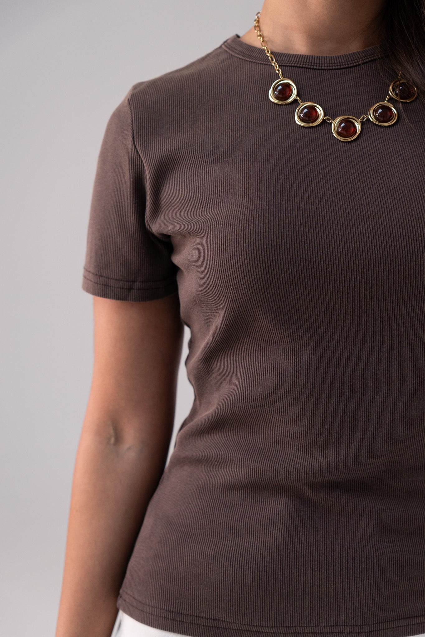 Kiera Ribbed T-Shirt In Brown