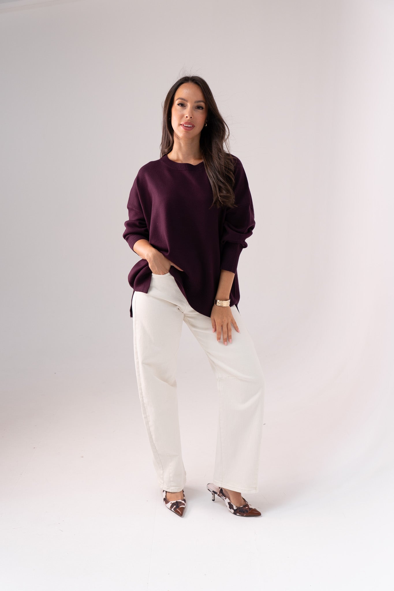 Kiera Round Neck Jumper In Plum