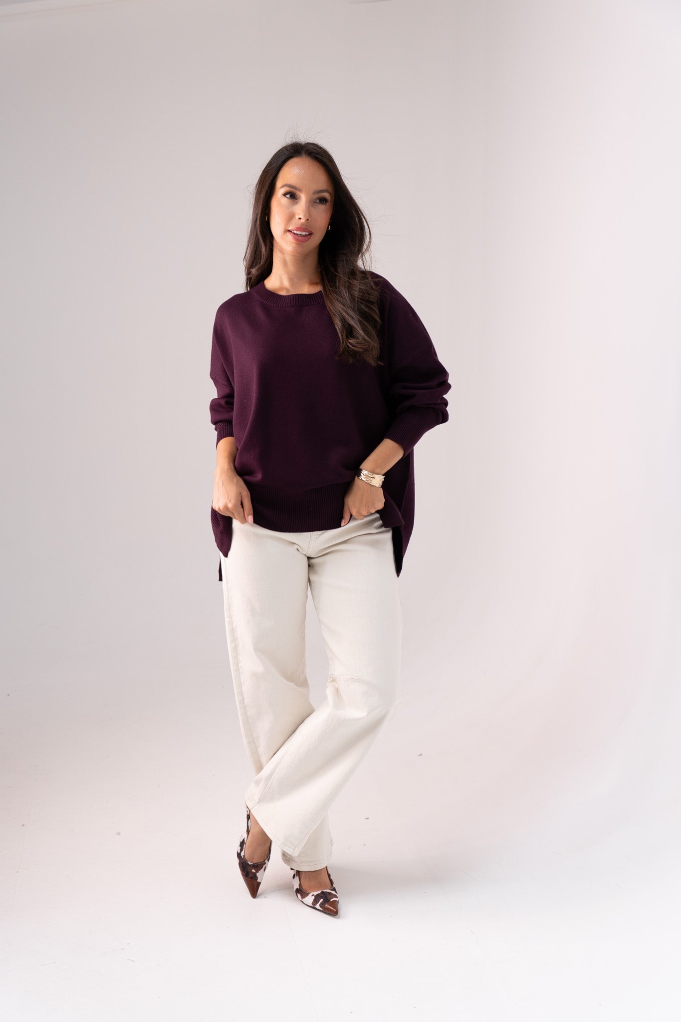 Kiera Round Neck Jumper In Plum