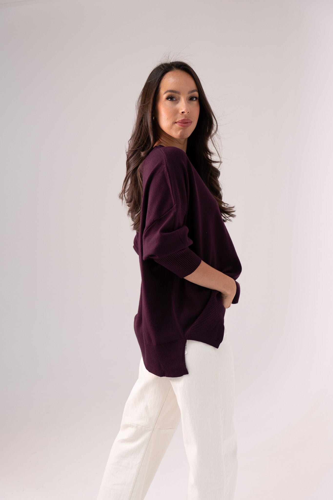 Kiera Round Neck Jumper In Plum
