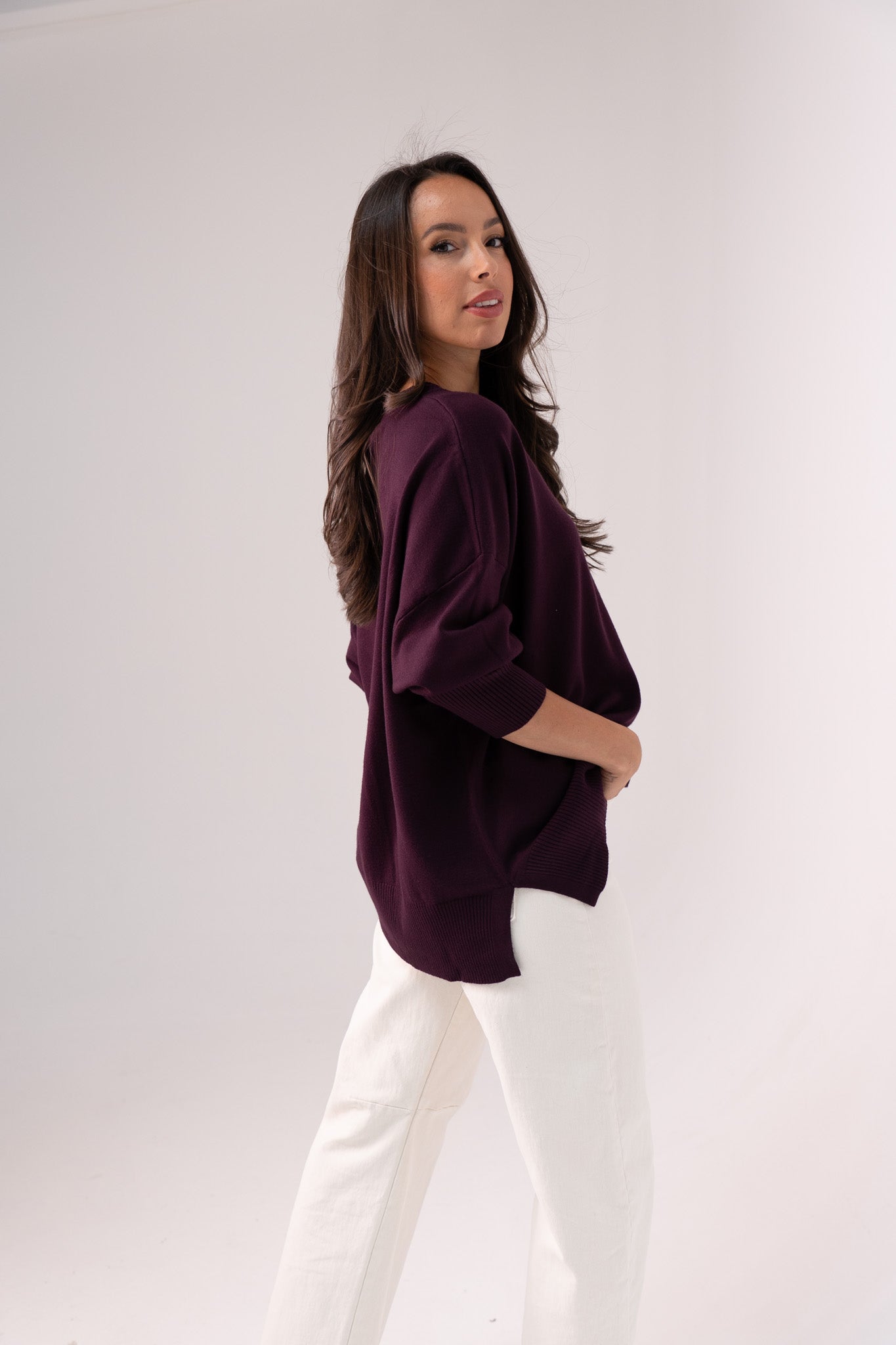 Kiera Round Neck Jumper In Plum