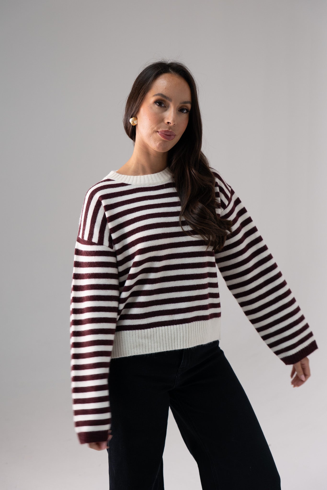 Kiera Stripe Jumper In Burgundy