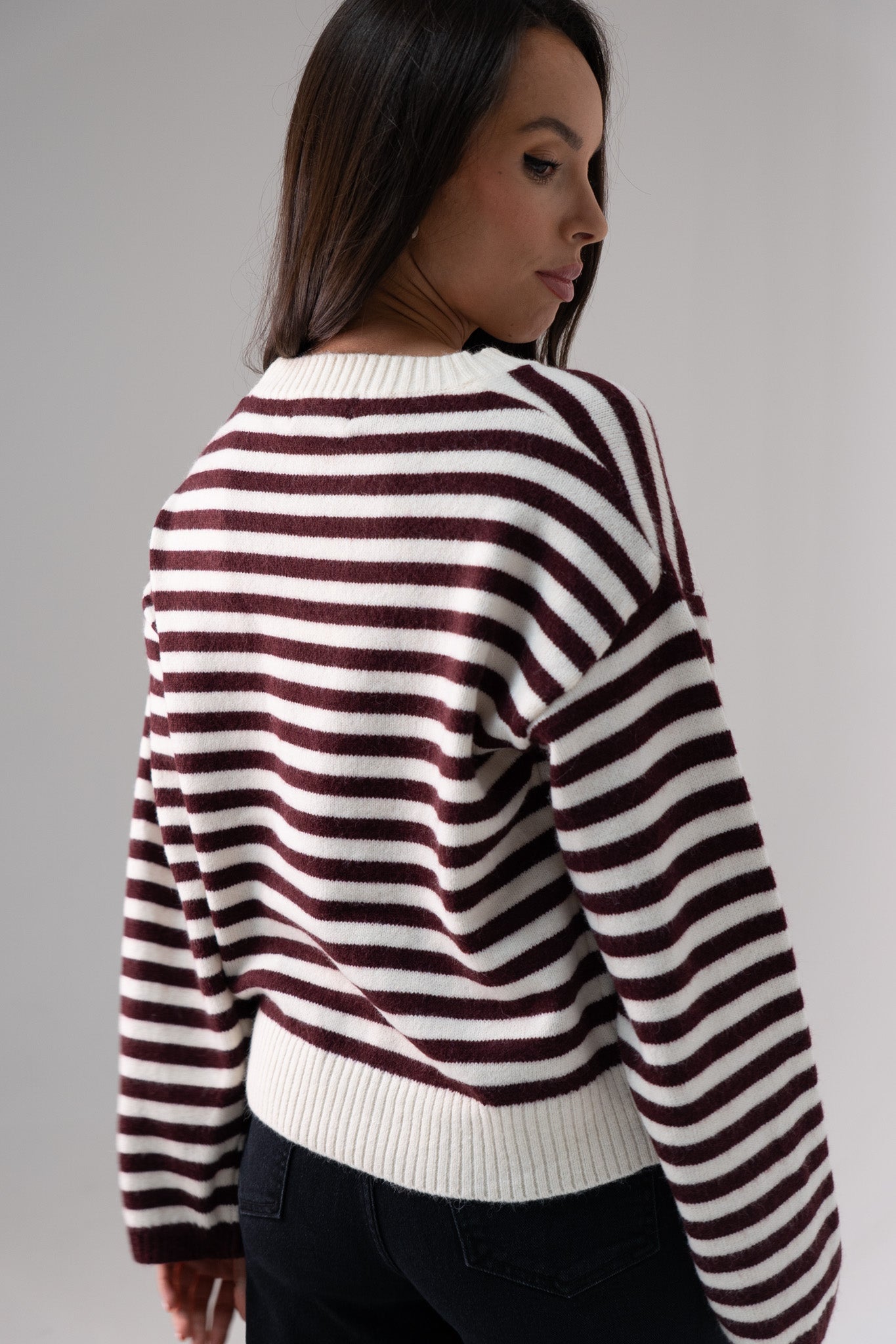Kiera Stripe Jumper In Burgundy