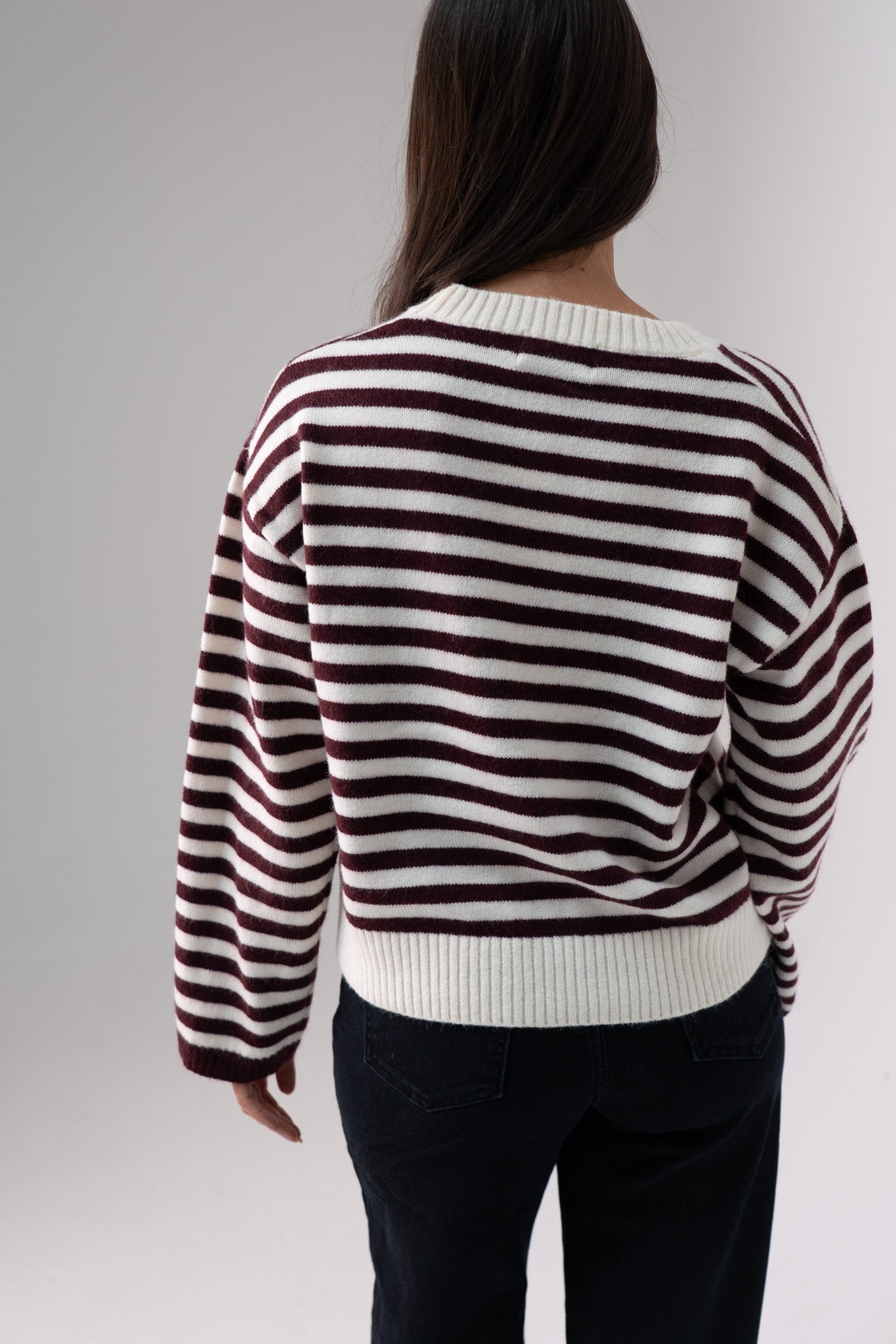 Kiera Stripe Jumper In Burgundy