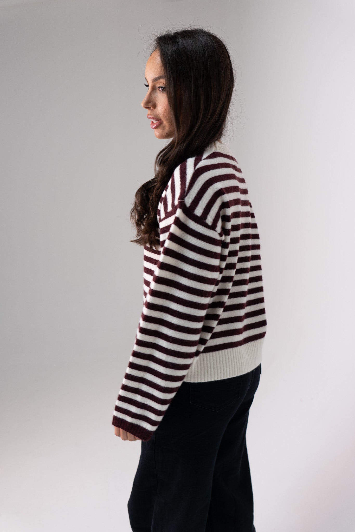 Kiera Stripe Jumper In Burgundy