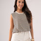 Kiera Striped Bubble Hem Top In Beige