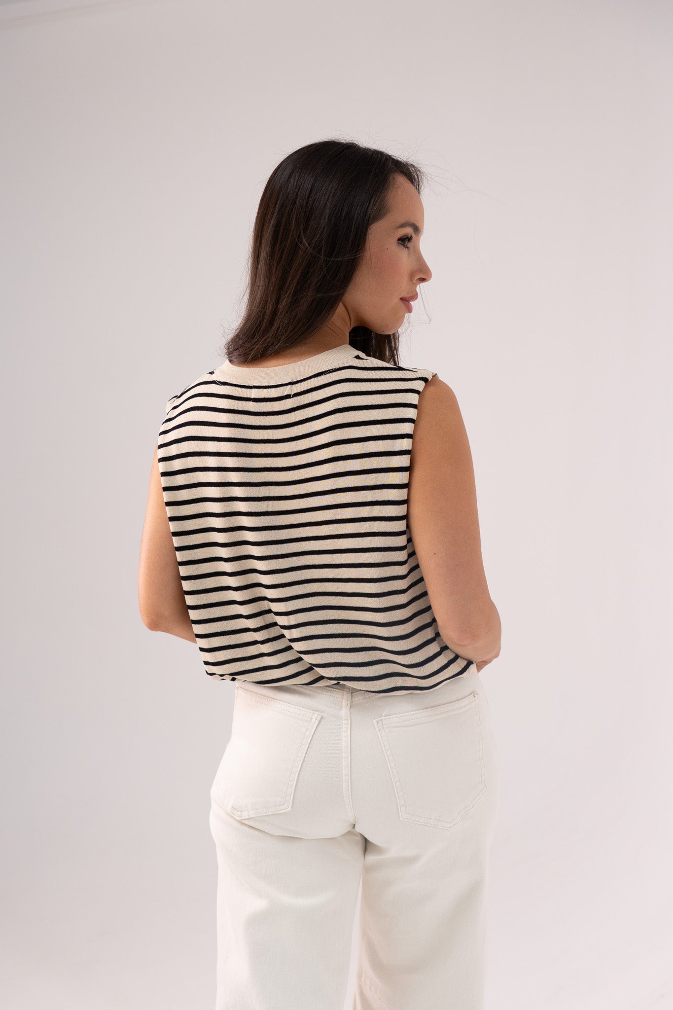 Kiera Striped Bubble Hem Top In Beige