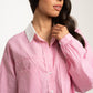 Kendra Contrast Collar Shirt In Pink Stripe